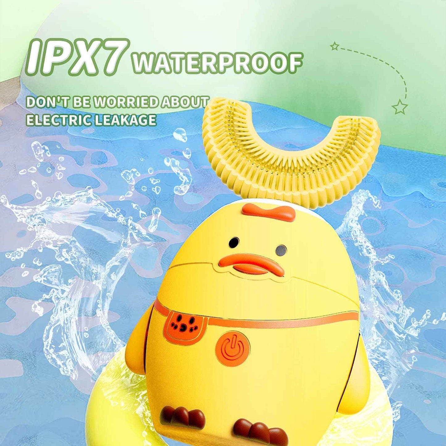 RexCodar Kids Electric Ultrasonic Toothbrush, U Shaped IPX7 Waterproof with 5 Smart Modes (Cartoon Duck, Ages 2-6)