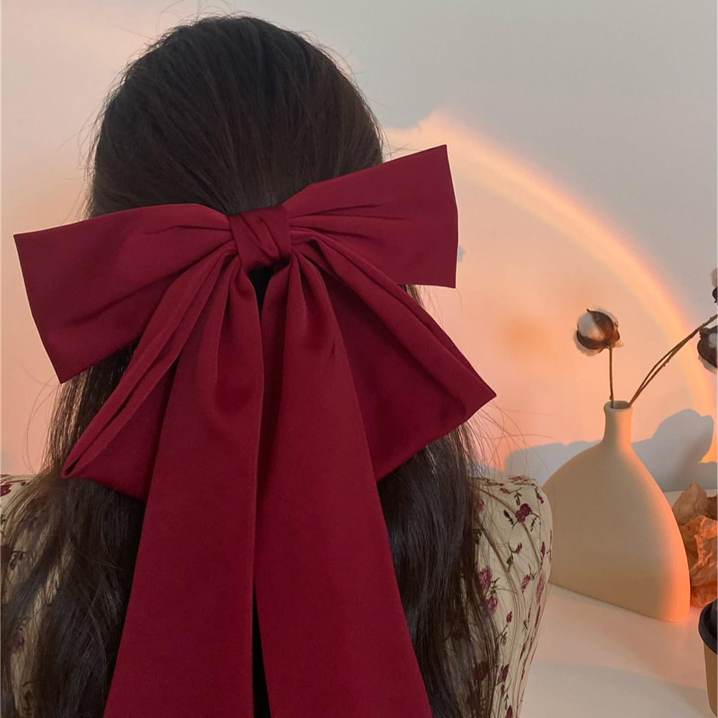 Big Bow Hair Clips Red French Silky Barrettes for Christmas, Valentine's Day, Women's Hair Accessories