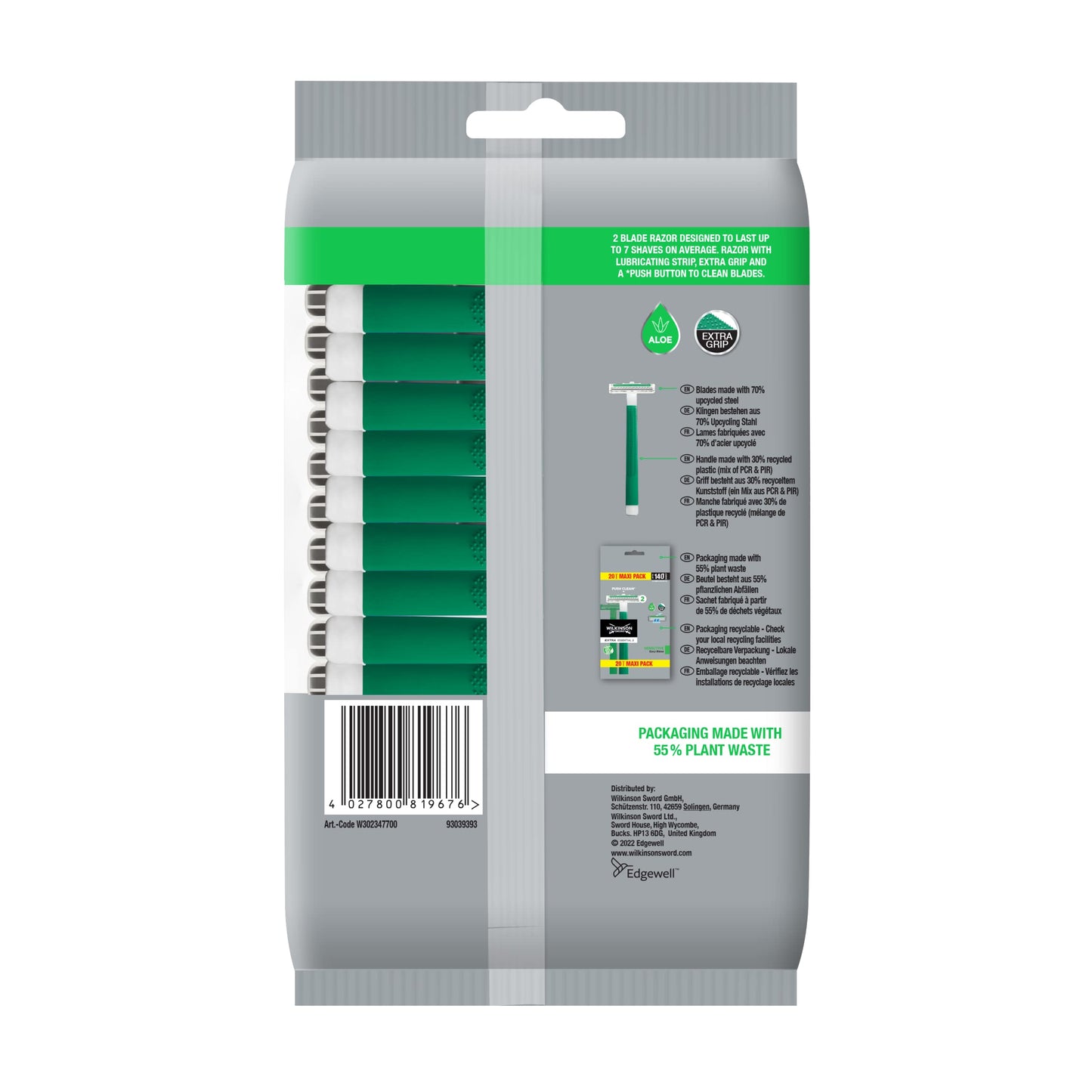 WILKINSON SWORD - Extra 2 For Men | Sensitive | 20 x Disposable Razors (Packaging may differ)