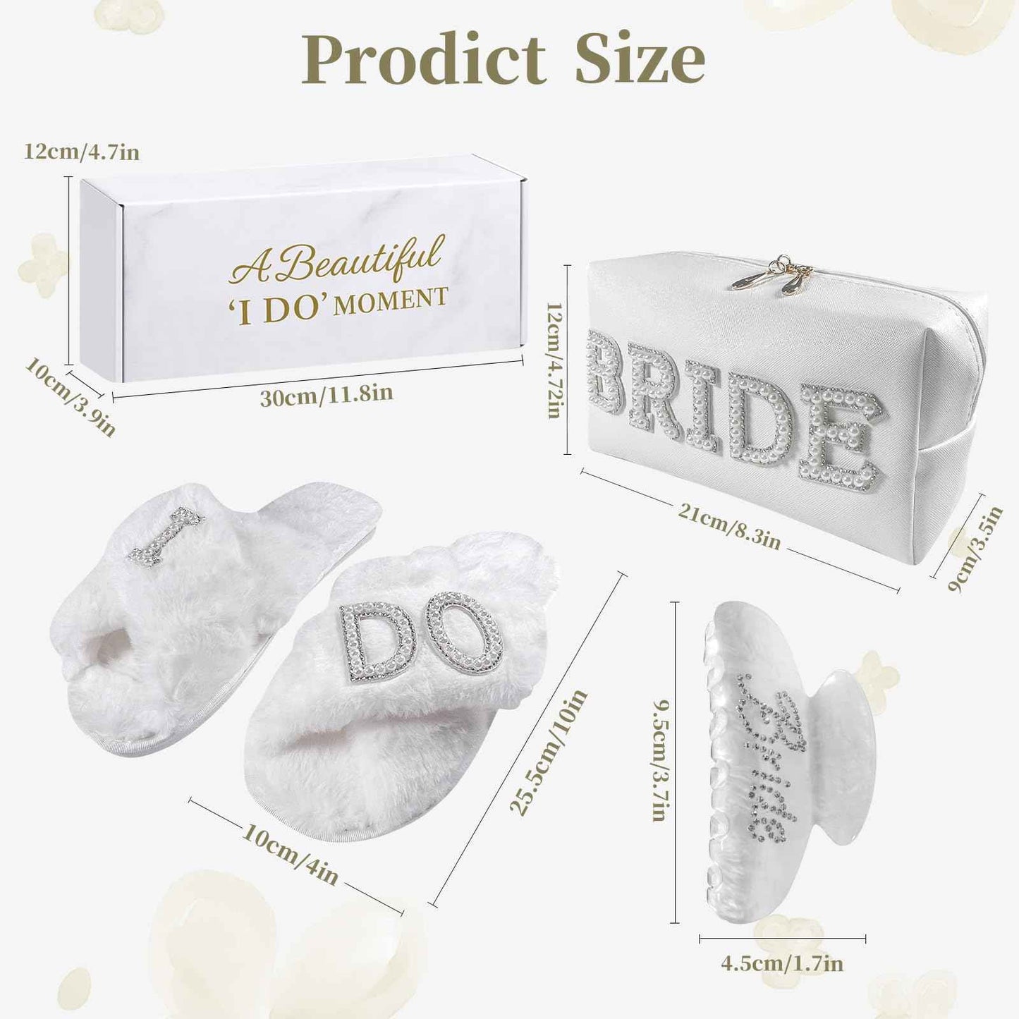 Zeokiar Bridal Shower Gifts, Bride To Be Gift Set, Wedding Gifts for Bride, Bachelorette Gifts for Bride, Engagement Gift for Her, Bachelor Party Christmas Gifts, Makeup Bag, I DO Slippers, Hair Clip