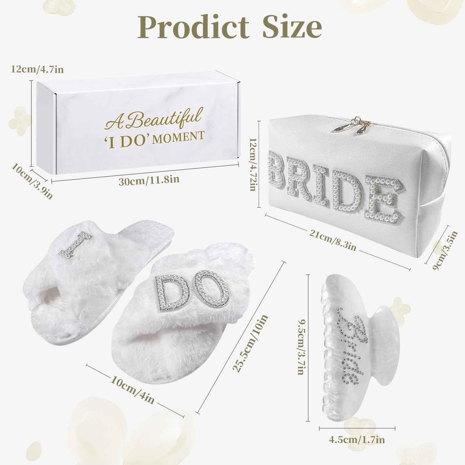 Zeokiar Bridal Shower Gifts, Bride To Be Gift Set, Wedding Gifts for Bride, Bachelorette Gifts for Bride, Engagement Gift for Her, Bachelor Party Christmas Gifts, Makeup Bag, I DO Slippers, Hair Clip