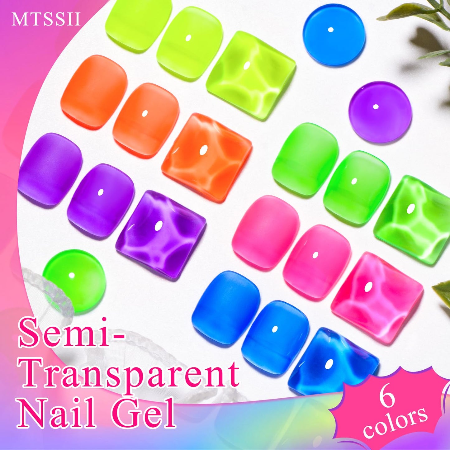 MTSSII Jelly Gel Nail Polish Translucent Neon Nail Polish Hot Pink Blue Purple Rainbow Neon Yellow Green Orange Gel Polish See Through Nail Trend Gel Soak Off UV LED Nail Art Manicure Kit