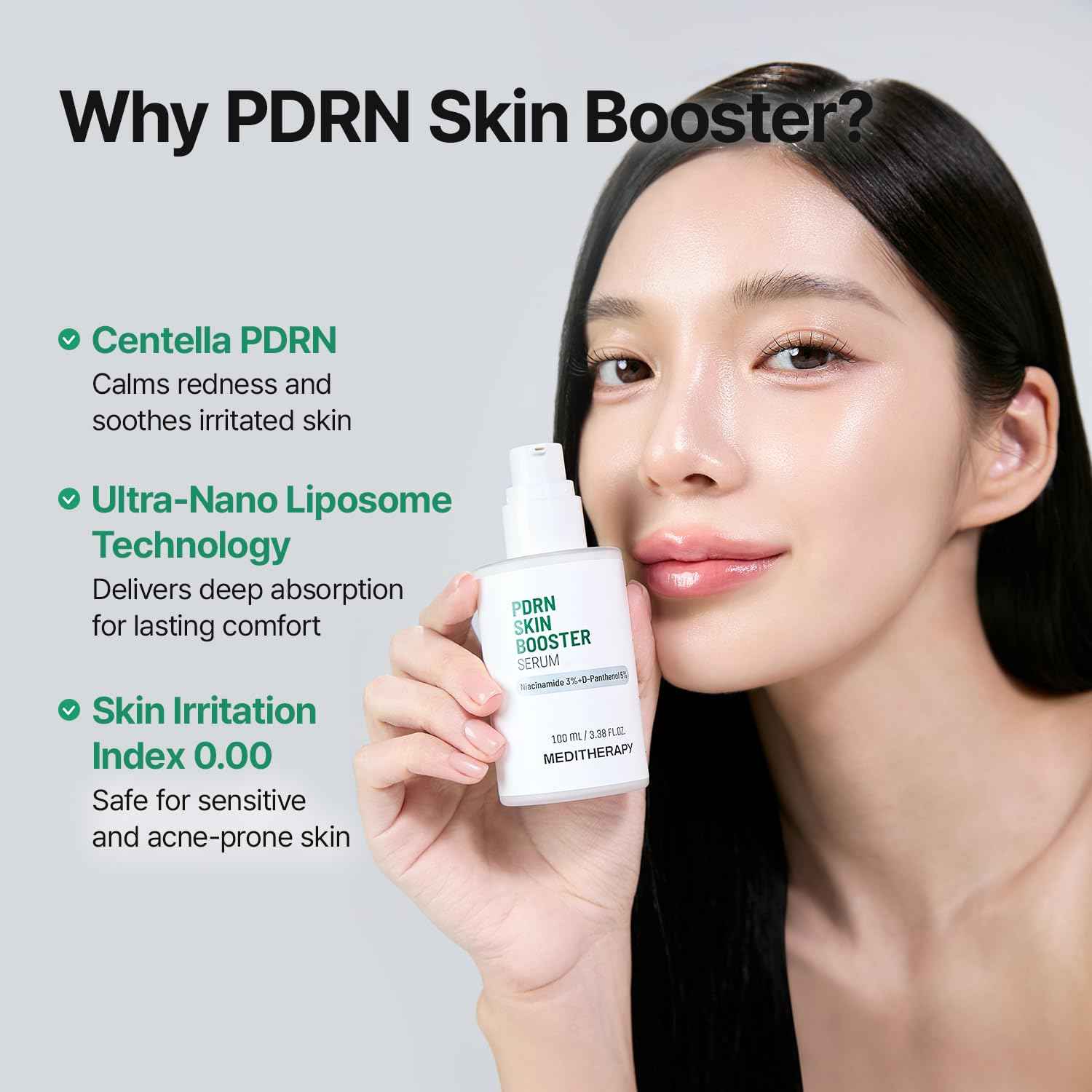 Meditherapy PDRN Skin Booster Serum – Centella PDRN & D-Panthenol for Redness Relief and Rejuvenation, Gentle Cica Facial Serum for Sensitive Care, Korean Skin Care, 100 ml (3.38 fl.oz)