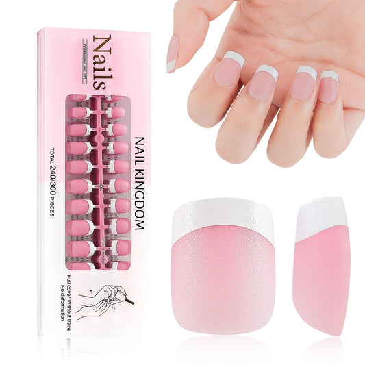 LIARTY 240 Pcs French Press On Nails Short Square, French Tip False Nails Manicure, 15 Size Acrylic Full Cover Artificial Fake Nails (Pink)