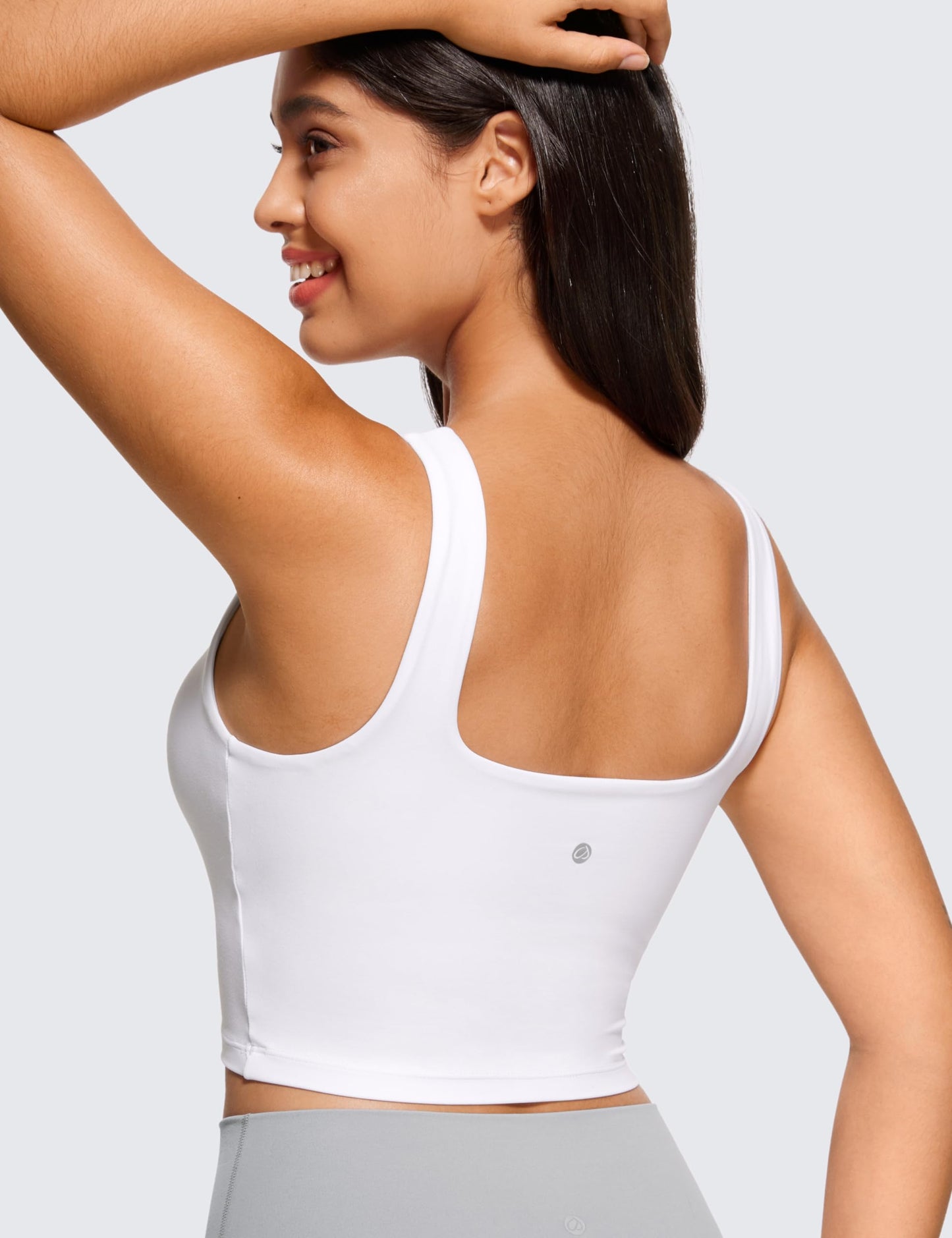 CRZ YOGA Butterluxe Womens Square Neck Longline Sports Bra - Workout Crop Tank Tops Padded with Built in Shelf Yoga Bra White XX-Small