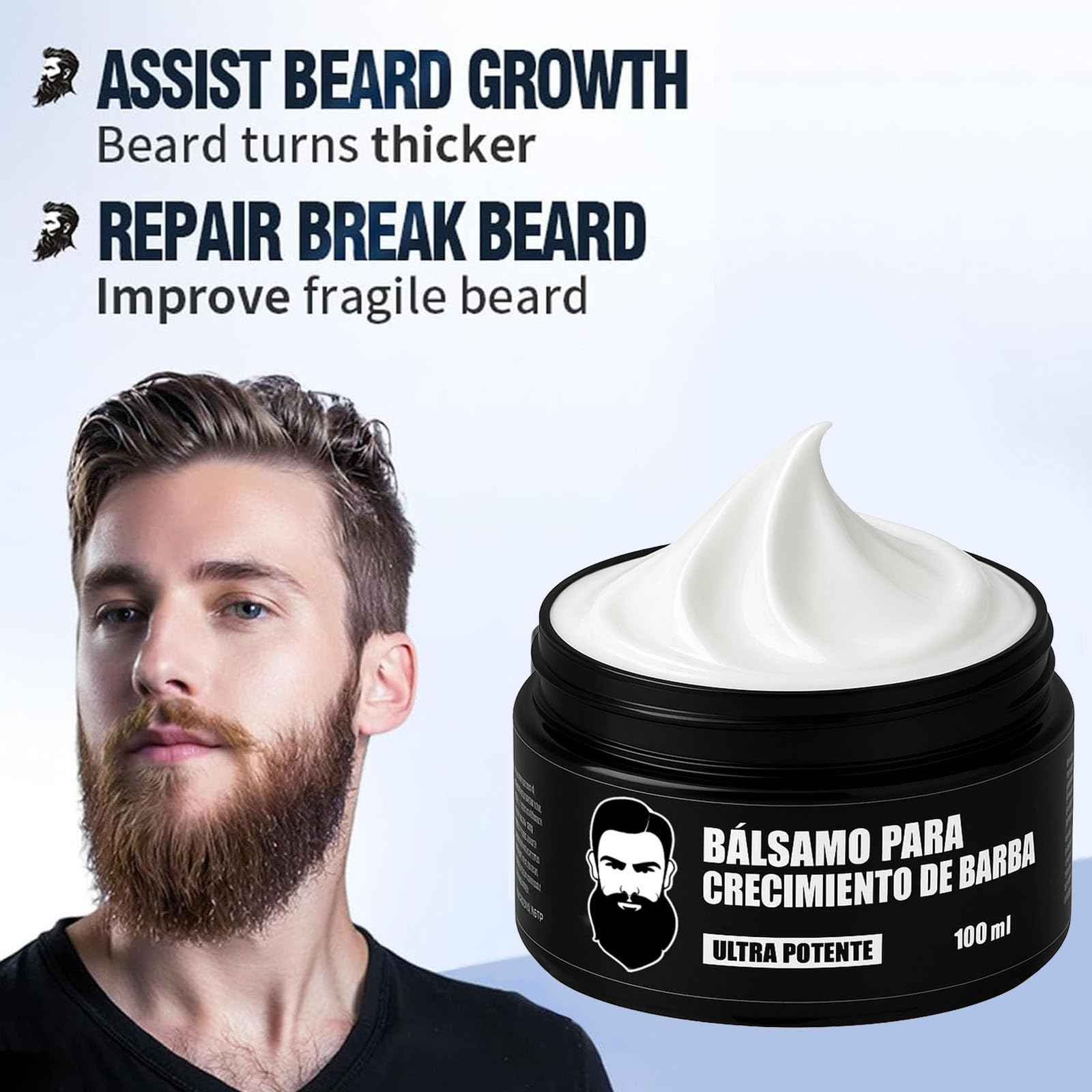 Estimulante Para Barba – Bálsamo de Crecimiento Ultra Potente, Beard Stimulating Balm, Moisturizes & Strengthens Beard, 100 ml / 3.5 oz