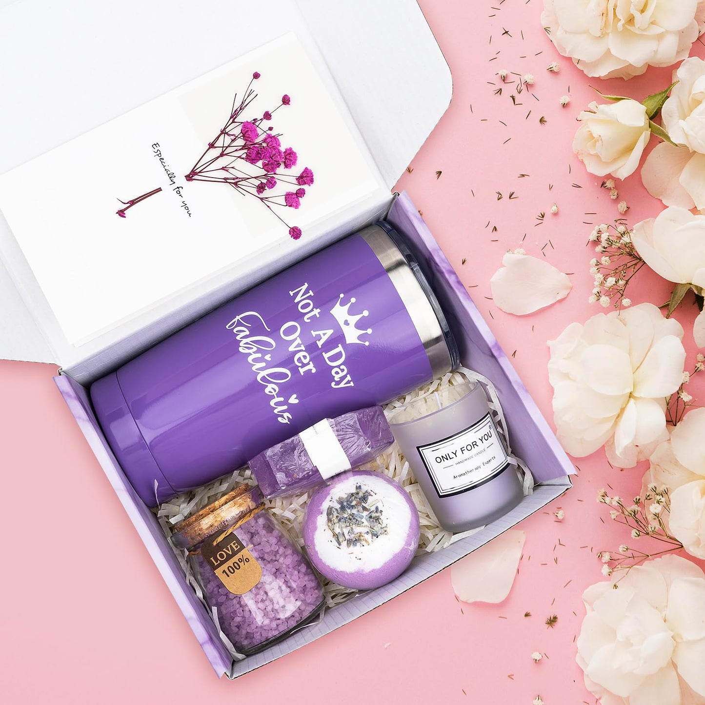 Spa Gift for Women, Bath and Body Works Gift Set ,Mother's Day Gifts and Milk Blossoms Self Care Package Gift or Women Christmas Birthday Mothers Day for Mom Relaxing (Purple)