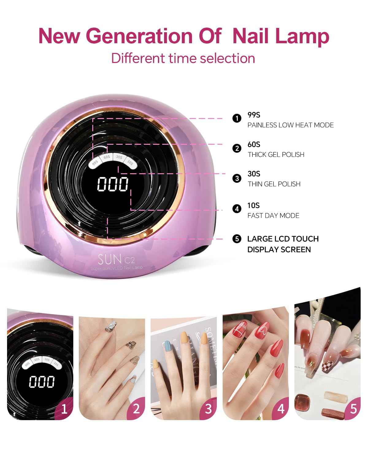 MIRAGE LAYON UV LED Nail Lamp, 288W Professional Nail Dryer for Gel Polish, 63 LED Beads Automatic Sensor Nail Curing Lamp with 4 Timer for Woman Girl Salon at Home