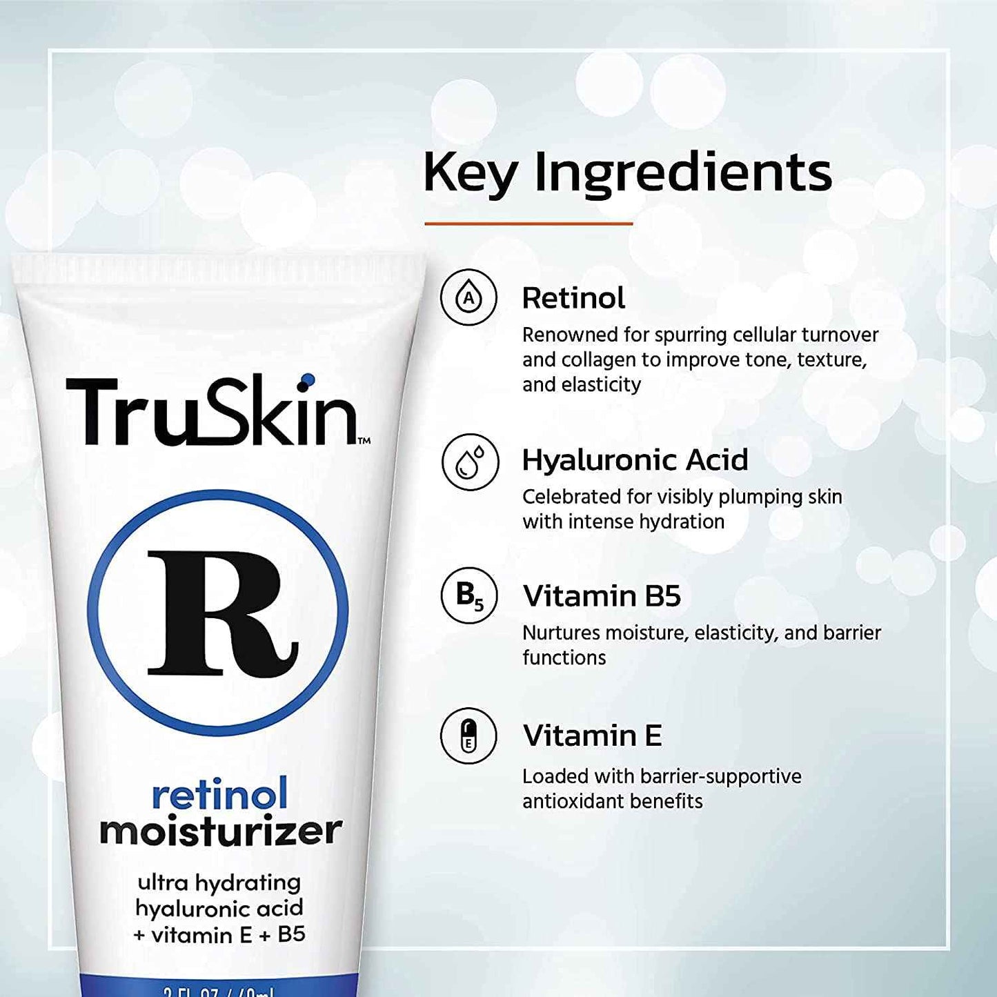 TruSkin Retinol Face Moisturizer – Powerful Anti-Aging Moisturizer for Women with Hyaluronic Acid & Vitamin E – Retinol Cream for Face for Youthful-Looking Appearance, 4 fl oz