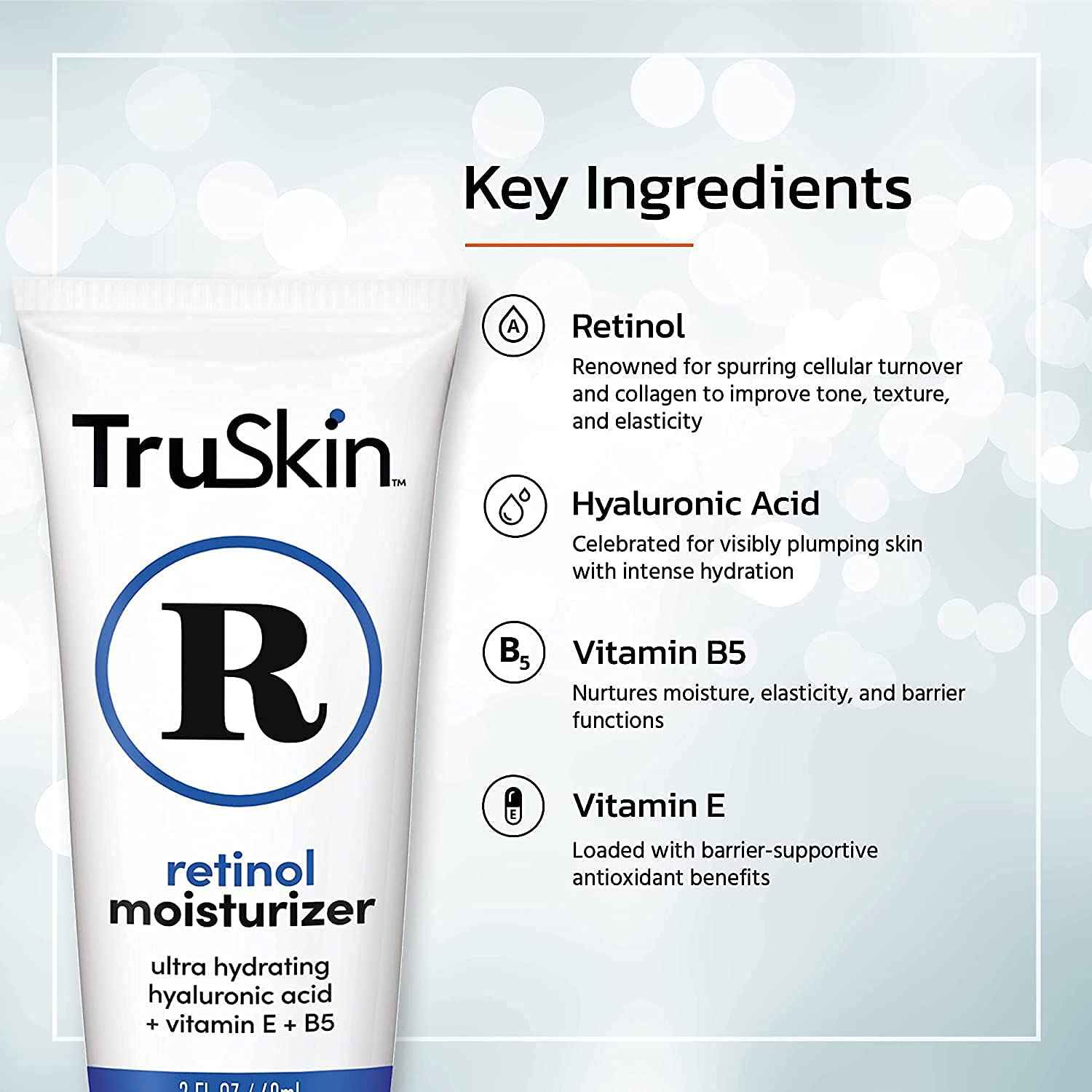 TruSkin Retinol Face Moisturizer – Powerful Anti-Aging Moisturizer for Women with Hyaluronic Acid & Vitamin E – Retinol Cream for Face for Youthful-Looking Appearance, 4 fl oz