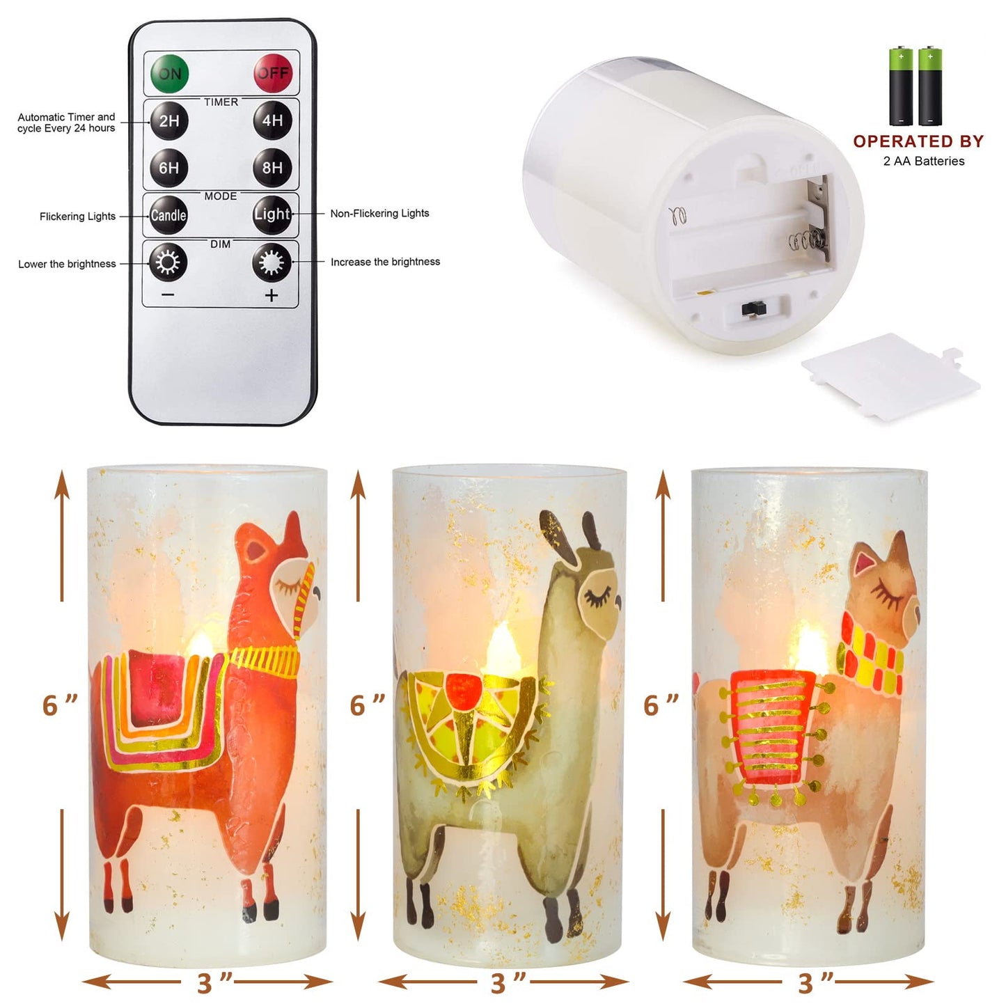 MELTONE Alpaca Flameless Candles Pet Theme Bronzing Process Sheep Flickering LED Candles with Remote - Home Party Bedroom Christmas Decor - Set of 3