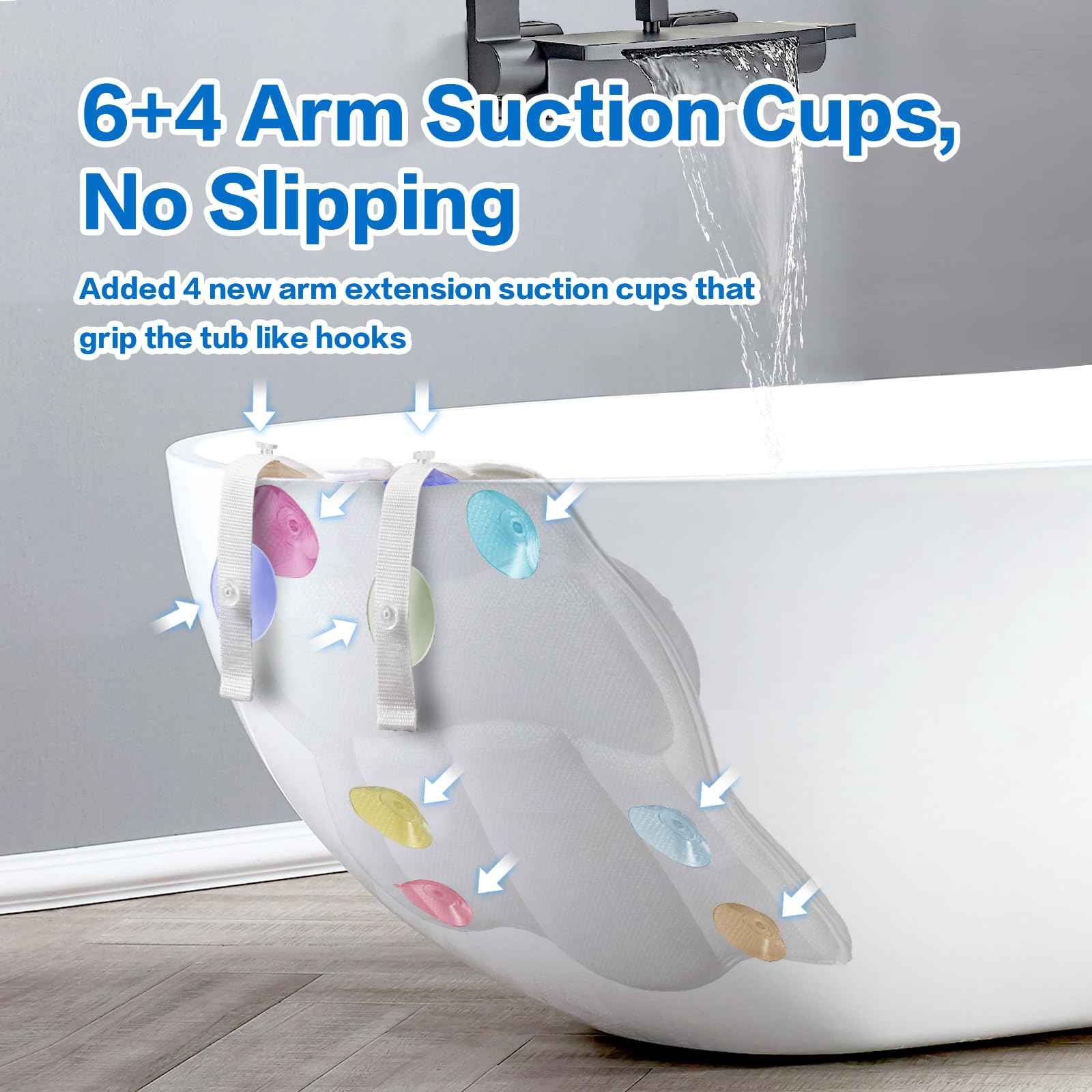 Non Slip Bath Pillows for Tub, 10 Enhanced Suction Cup Bath Pillow for Women Relaxing, Bath Tub Pillows for Head and Neck, Bath Pillow Luxury Bathtub Pillow, Spa Bathtub Pillow for Soaking Tub
