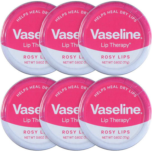 Vaseline Lip Therapy Lip Balm Tin Rosy Lips 0.6 oz 6 Count