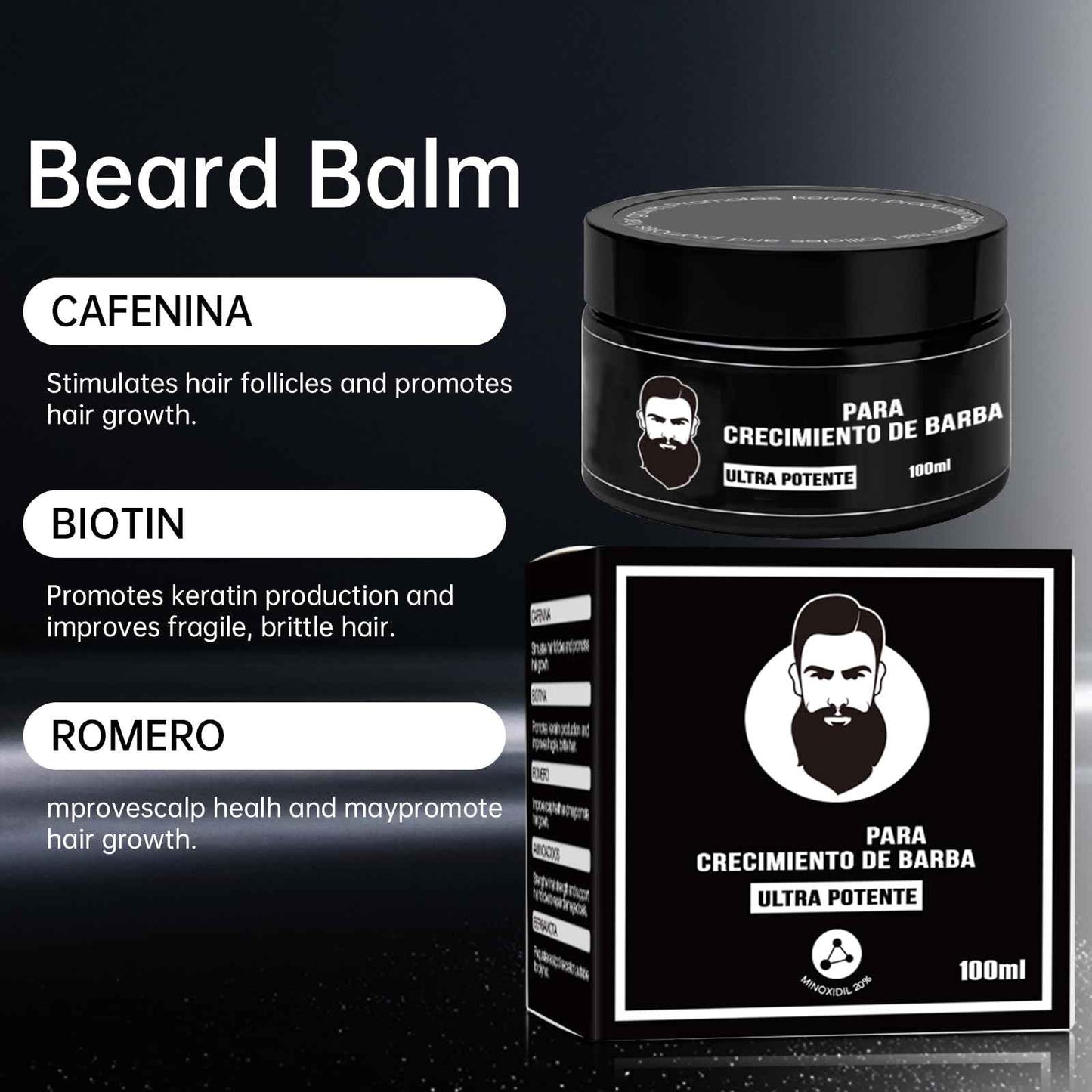 Estimulante Para Barba – Bálsamo de Crecimiento Ultra Potente, Barba Crema, Beard Growth Balm, Moisturizes & Strengthens Beard, 100 ml / 3.5 oz(3PC)