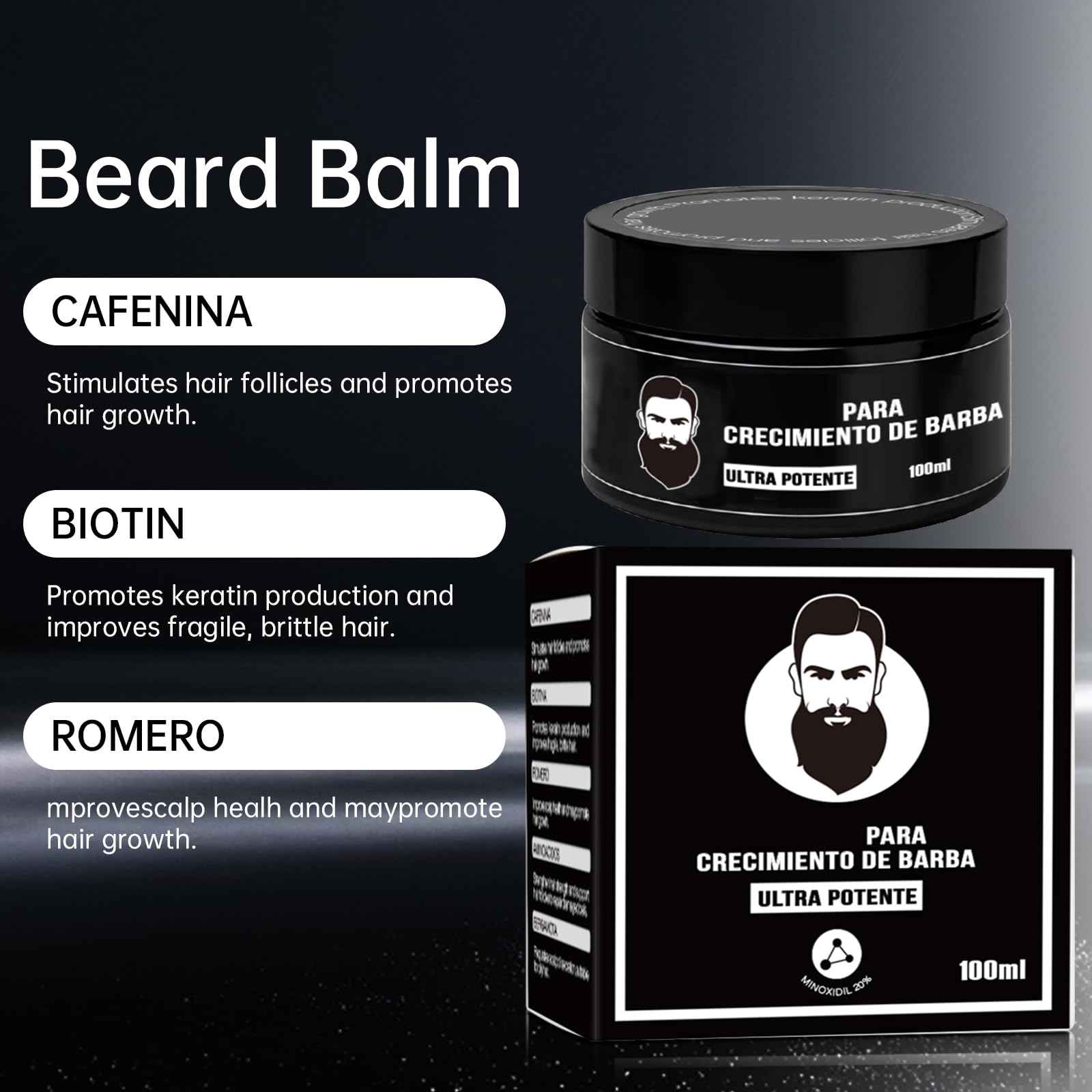 Estimulante Para Barba – Bálsamo de Crecimiento Ultra Potente, Barba Crema, Beard Growth Balm, Moisturizes & Strengthens Beard, 100 ml / 3.5 oz(3PC)