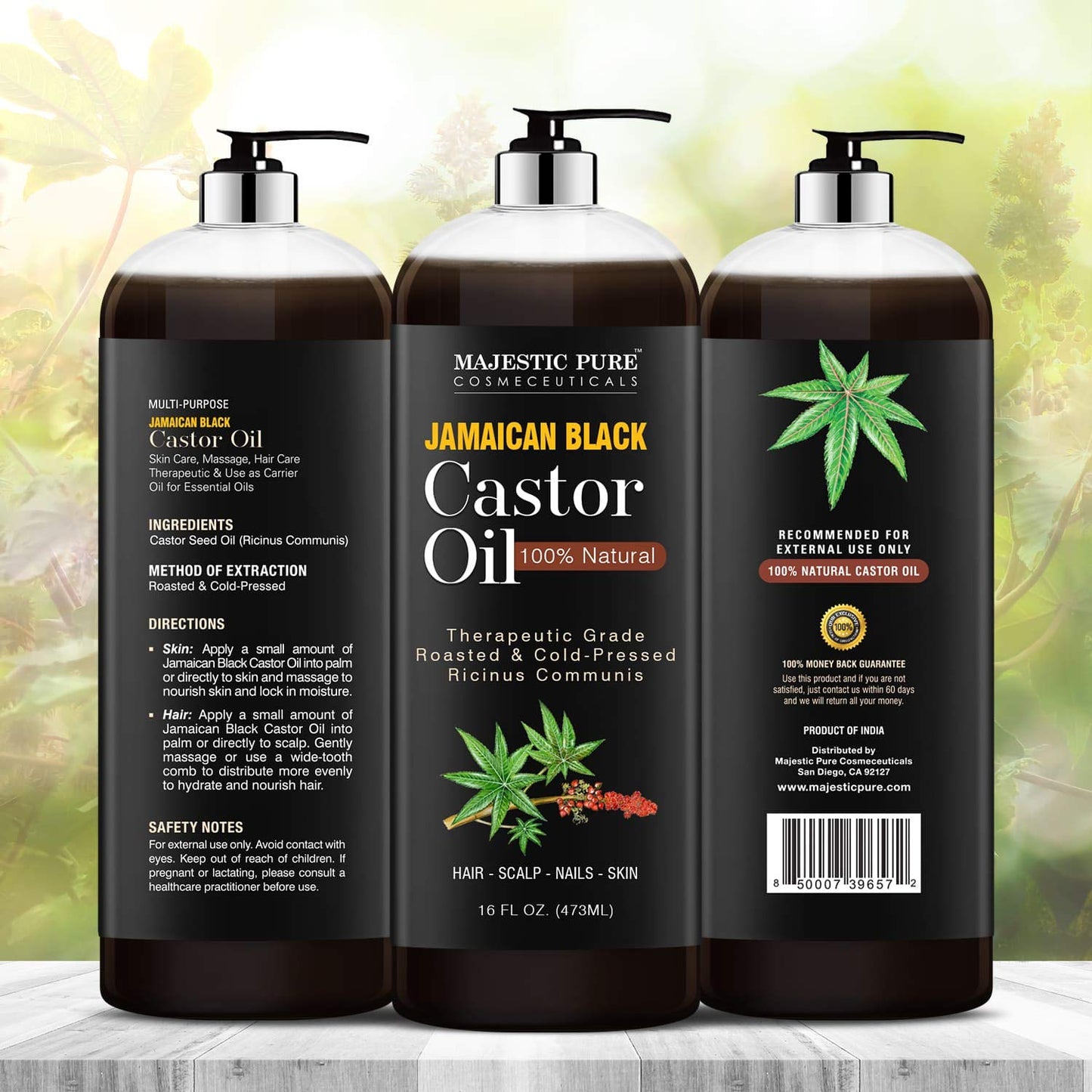 Majestic Pure Jamaican Black Castor Oil for Hair Growth & Natural Skin Care - Roasted & Cold-Pressed - Massage, Scalp, Hair and Nails - 16 fl oz