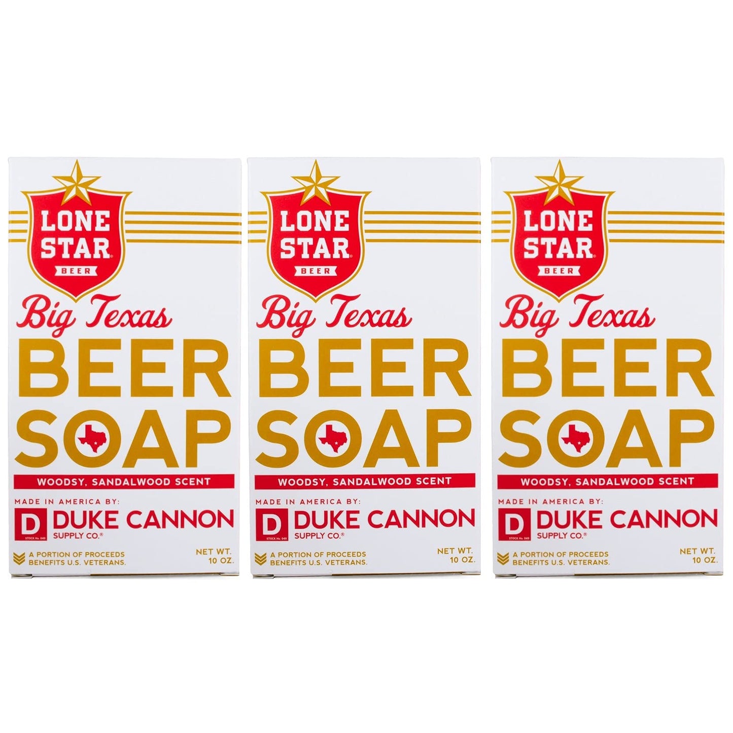 Duke Cannon Supply Co. Big Texas Beer Soap - 10oz | Made with Lone Star Beer | Woodsy Sandalwood Scent | Superior Grade Soap | 3 Pack