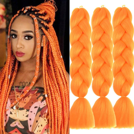 DOREN Jumbo Braiding Hair Extensions for Black Women Synthetic Crochet Braids Hair DIY Box Braids 100g/pc 3Packs/Lot(24Inch, A20 Tangerine Color)