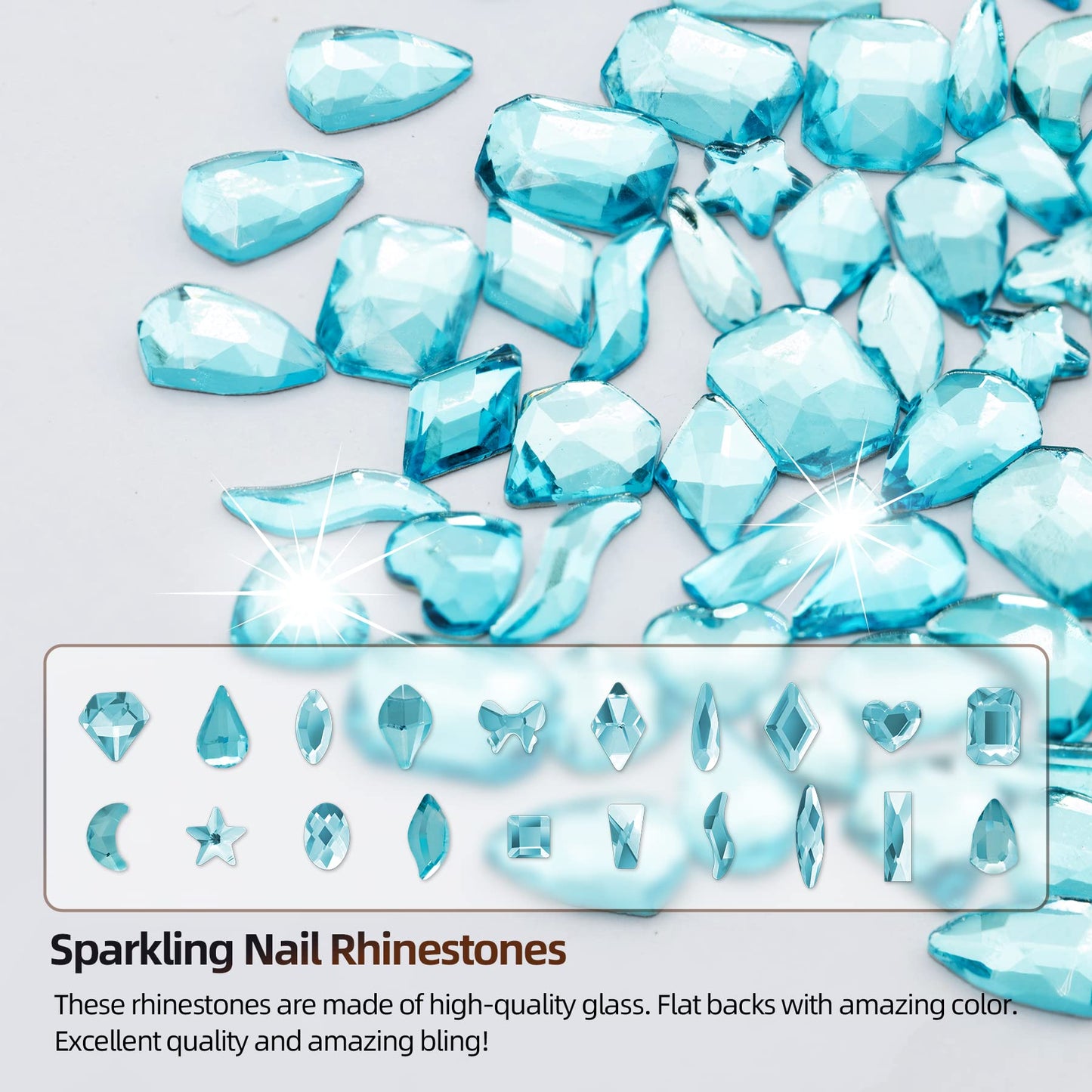 Nail Rhinestones Kit, Nail Art Decorations with Wax Pencil Flat AB Rhinestones Kit DIY Crafts Gemstones for Nail, Shoes, Clothes, Jewels (600 Aquamarine Diamonds + 2500 Flat Rhinestones)…