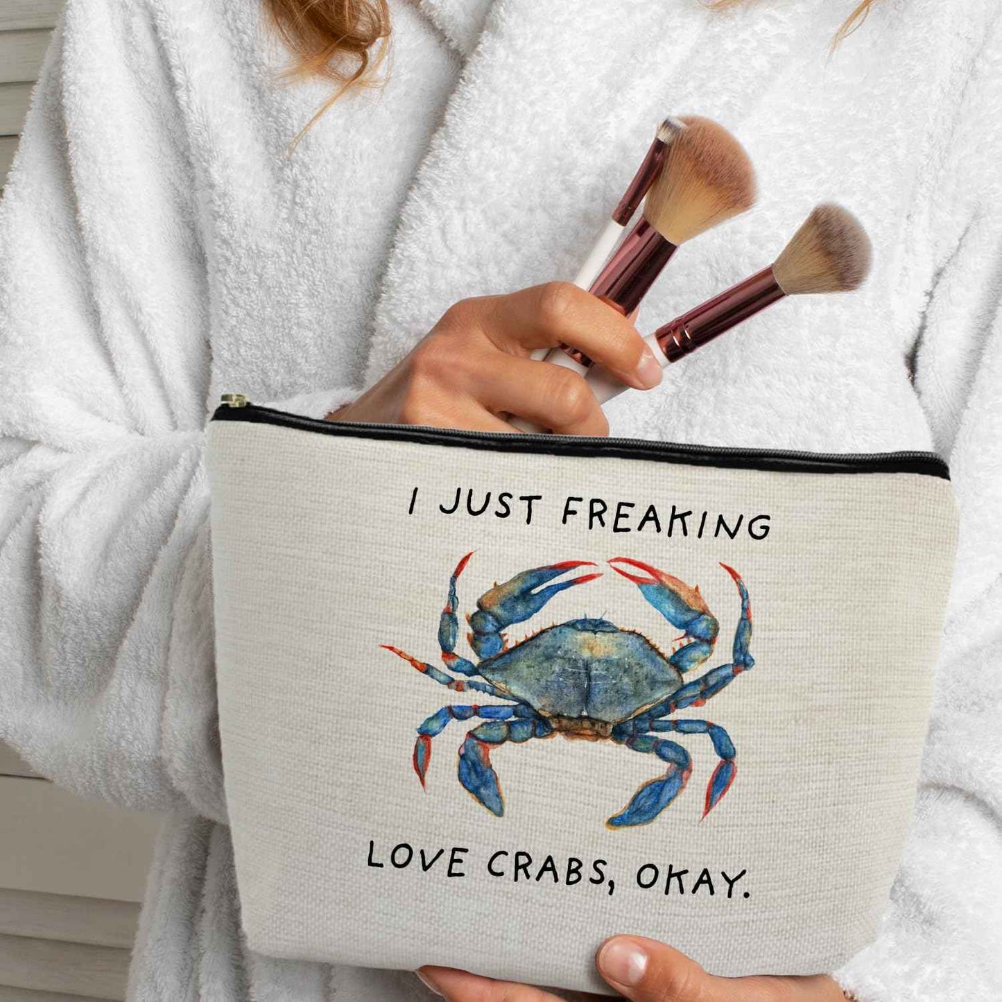 ignytiger Beach Crab Makeup Bag, Crab Lovers Gift for Women, Coastal Beach Lover Cosmetic Makeup Bag, Ocean Crabs Pouch Purse