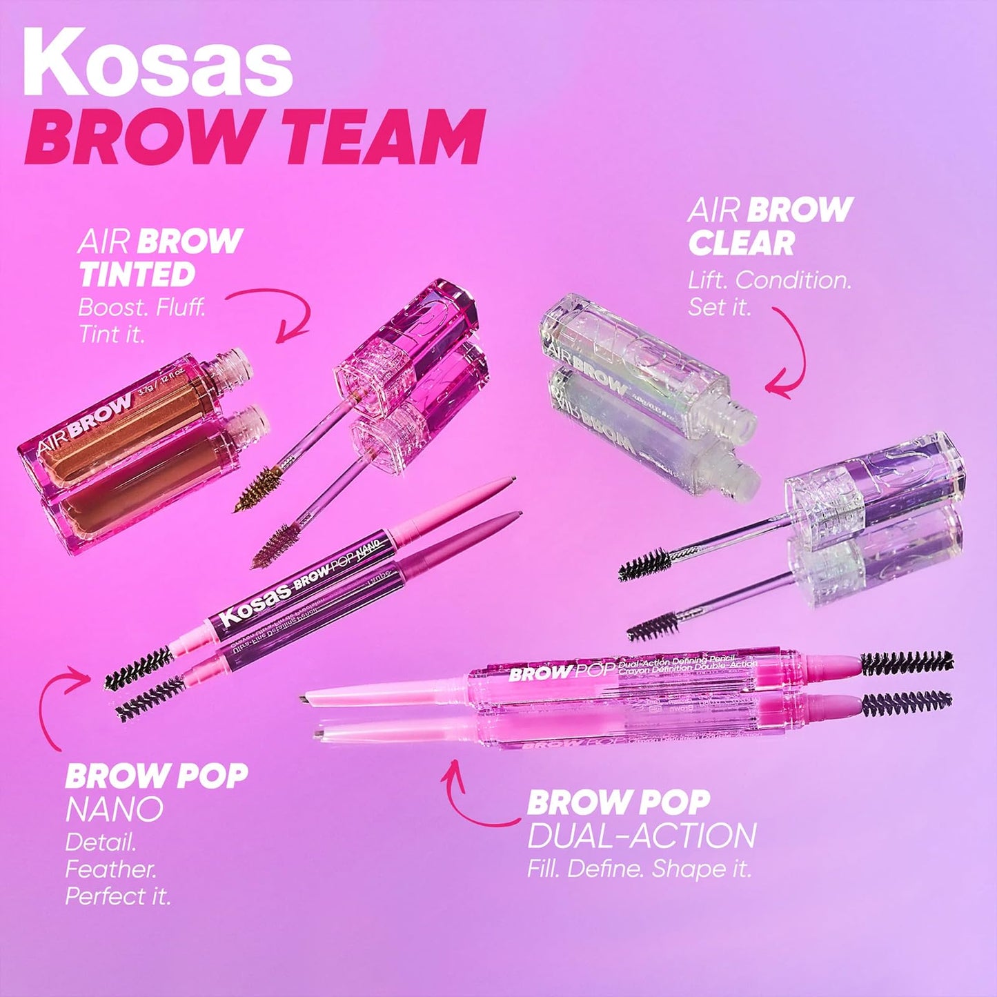 Kosas Air Brow Tinted Gel with Clean, Vegan Ingredients for Fluffy, Full and Healthy Brows, Longwear (Brown Black)