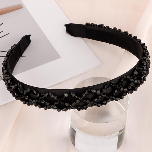 Hapdoo 1PC Black Crystal Headbands for Women Girls, Cute Beads Headband with Faux Crystal Diamond for Wedding Bride, Fashion Beaded Bling Hairbands Hair Hoop Accessories for Birthday Gifts