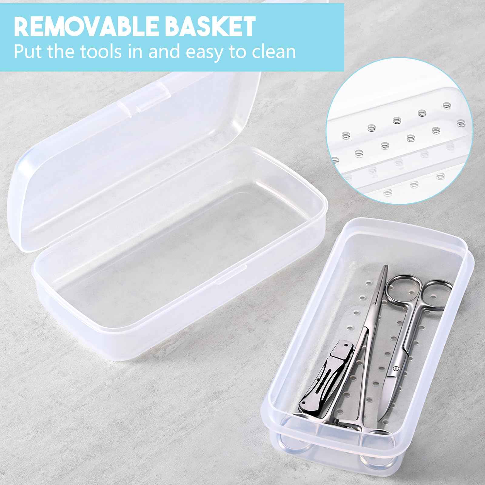Soiiw Nail Tool Sterilizer Box Plastic,Fully Transparent Sterilization Tray Storage Organizer for Tweezer, Eyelash Extensions, Nail Implement for Esthetician (Large)