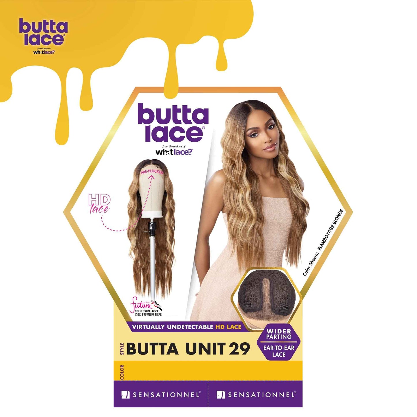 Sensationnel Butta Lace Wigs - Unit 29 Extra Wide 5 Inch Deep Parting Synthetic Preplucked Hairline Glueless Lacefront (1B OFFBLACK)