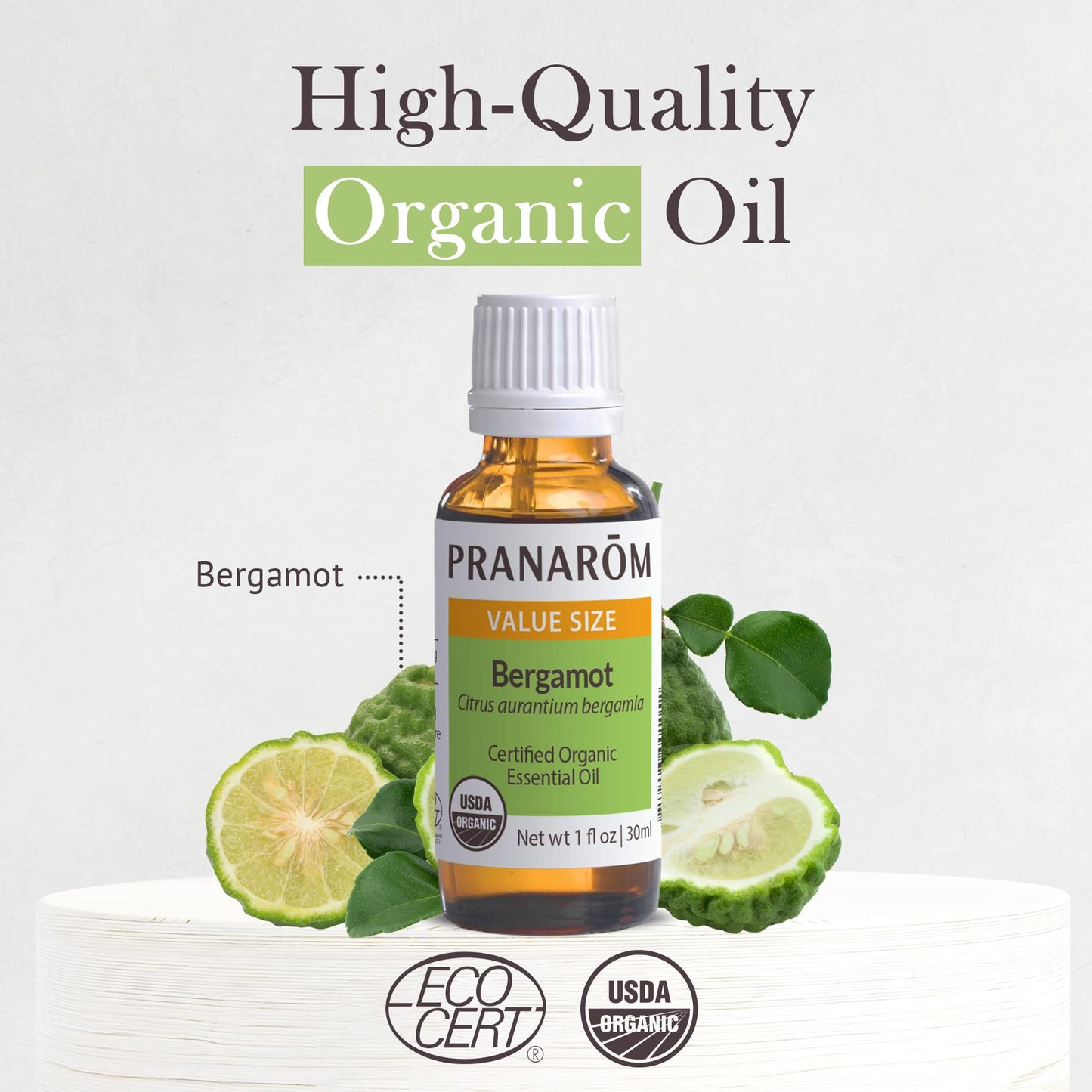 Pranarom USDA Certified Organic Bergamot Essential Oil (30ml), 100% Pure Undiluted Therapeutic Grade from Italy for Aromatherapy, Diffuser, Uplifting Scent, Immune Support, Relaxation, Sleep