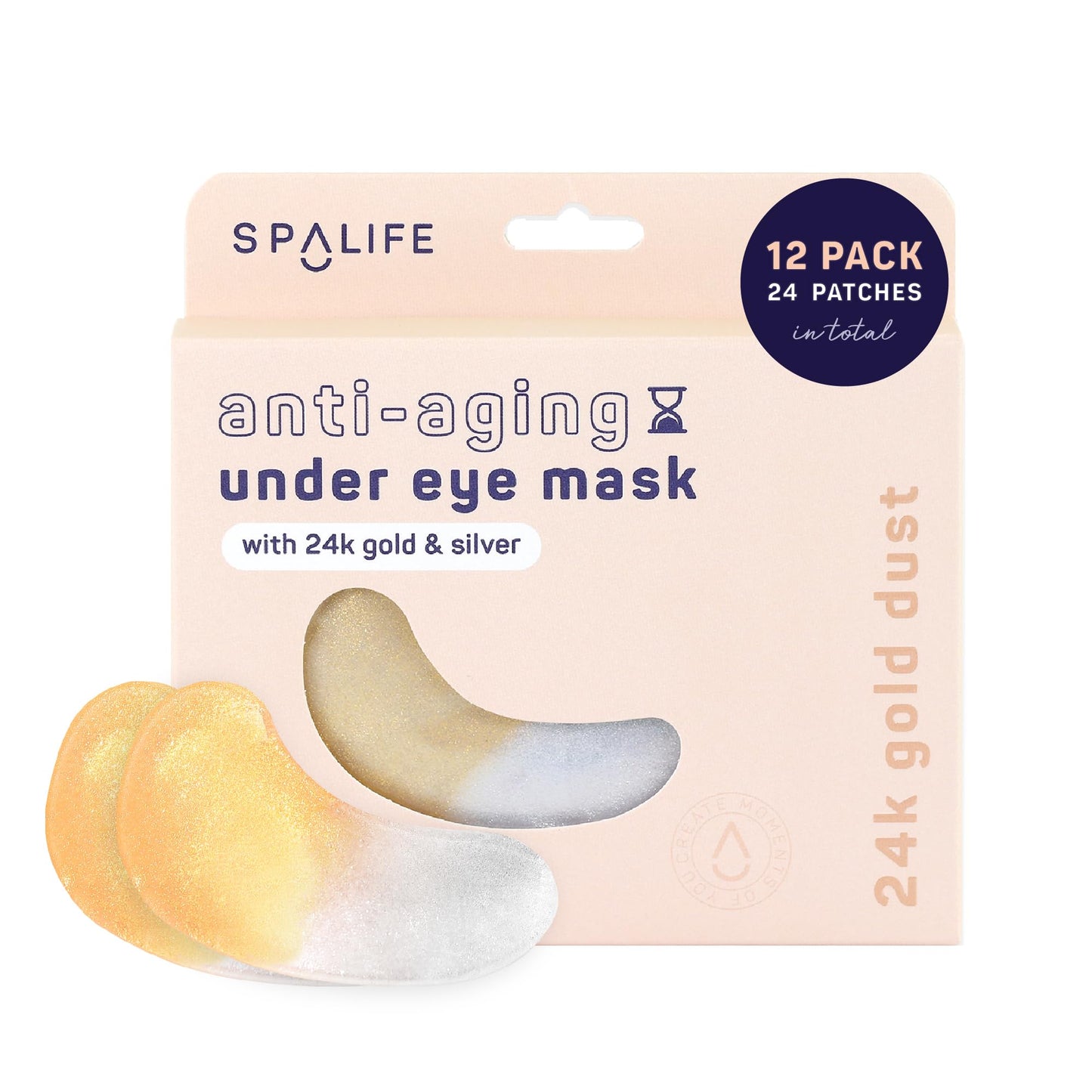 SpaLife Beauty Anti-Aging Under Eye Masks – Hydrogel Eye Patches for Fine Lines, Dryness, & Dullness with 24K Gold, Colloidal Silver – 2-in-1 Skincare Treatment – 24 Pairs