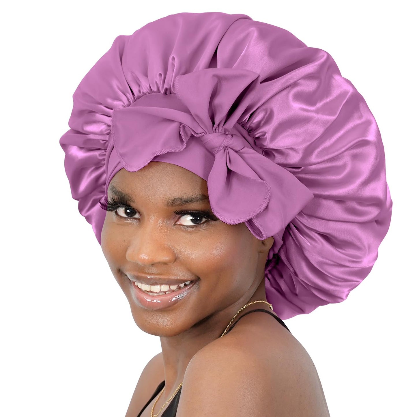 BONNET QUEEN Silk Bonnet for Sleeping Women Satin Bonnet Hair Bonnet Night Sleep Cap Scarf wrap for Curly Hair with tie Band Dark Rose Gold