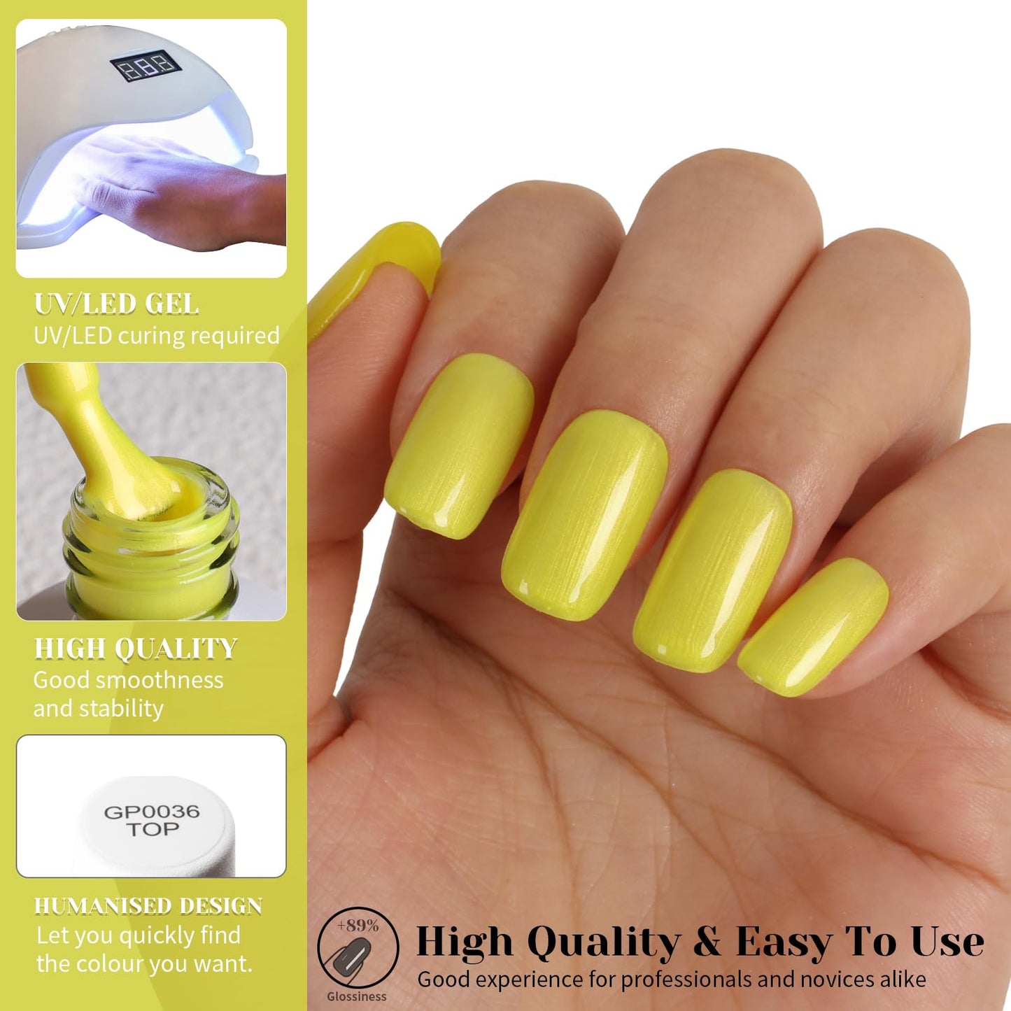 TUTUYU Neon Yellow Glitter Gel Polish,Sparkly Shimmer Bright Lemon Yellow Gel Nail Polish, 15ml UV/LED Soak Off Gel Polish for Manicure Salon or DIY Nail Art at Home- GP0095