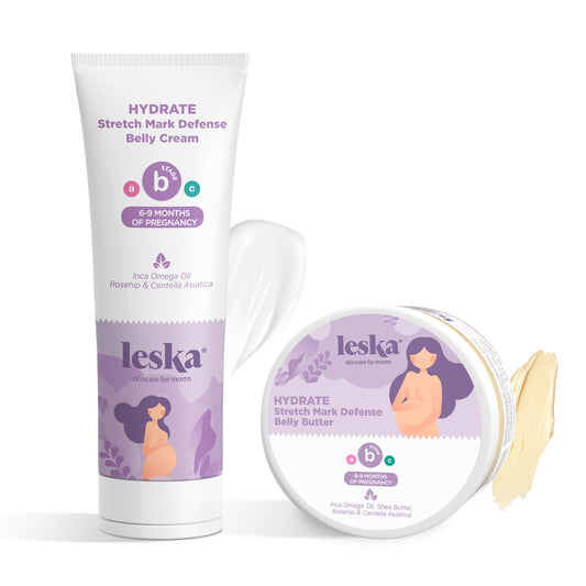 Leska Maternity Cream 2-Pack | STAGE B: HYDRATE Stretch Mark Defense Belly Cream & Butter (Pregnancy Months 6-9) | Part of a Complete 3 Part Pregnancy Skin Care System (4-4.93oz)