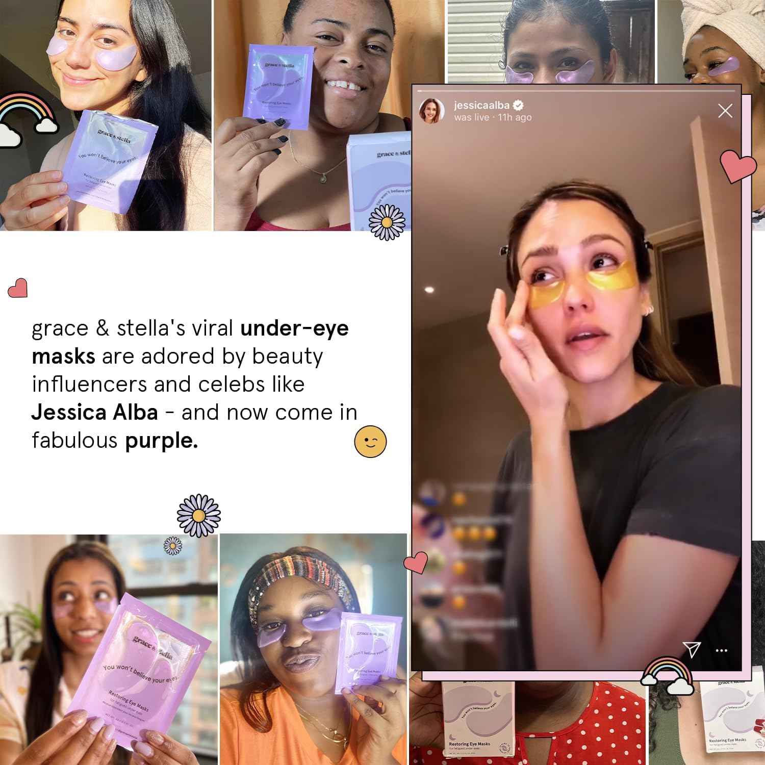 grace & stella Retinol Under Eye Patches for Puffy Eyes and Dark Circles - Restoring Gel Under Eye Masks with Hyaluronic Acid - Vegan Skincare, White Elephant Gifts for Adults (Purple, 48 Pairs)