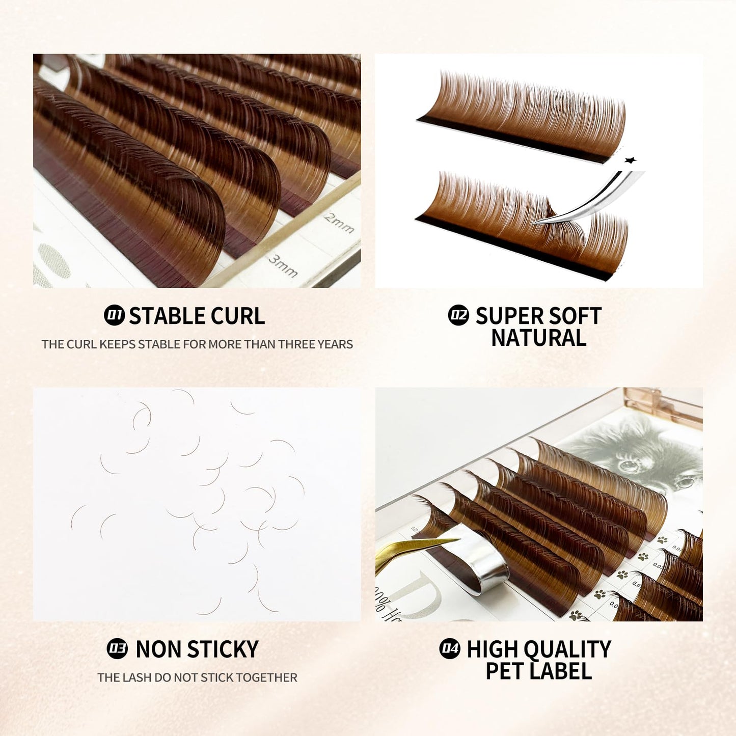 Brown Lash Extensions, Colored Lash Extensions, 0.07 D Curl Lash Extensions, 8-15mm Mix Lash Trays Classic Lash Extensions,Brown Individual Lash Extensions for Professional(0.07-D-Coco Brown 8-15mm)