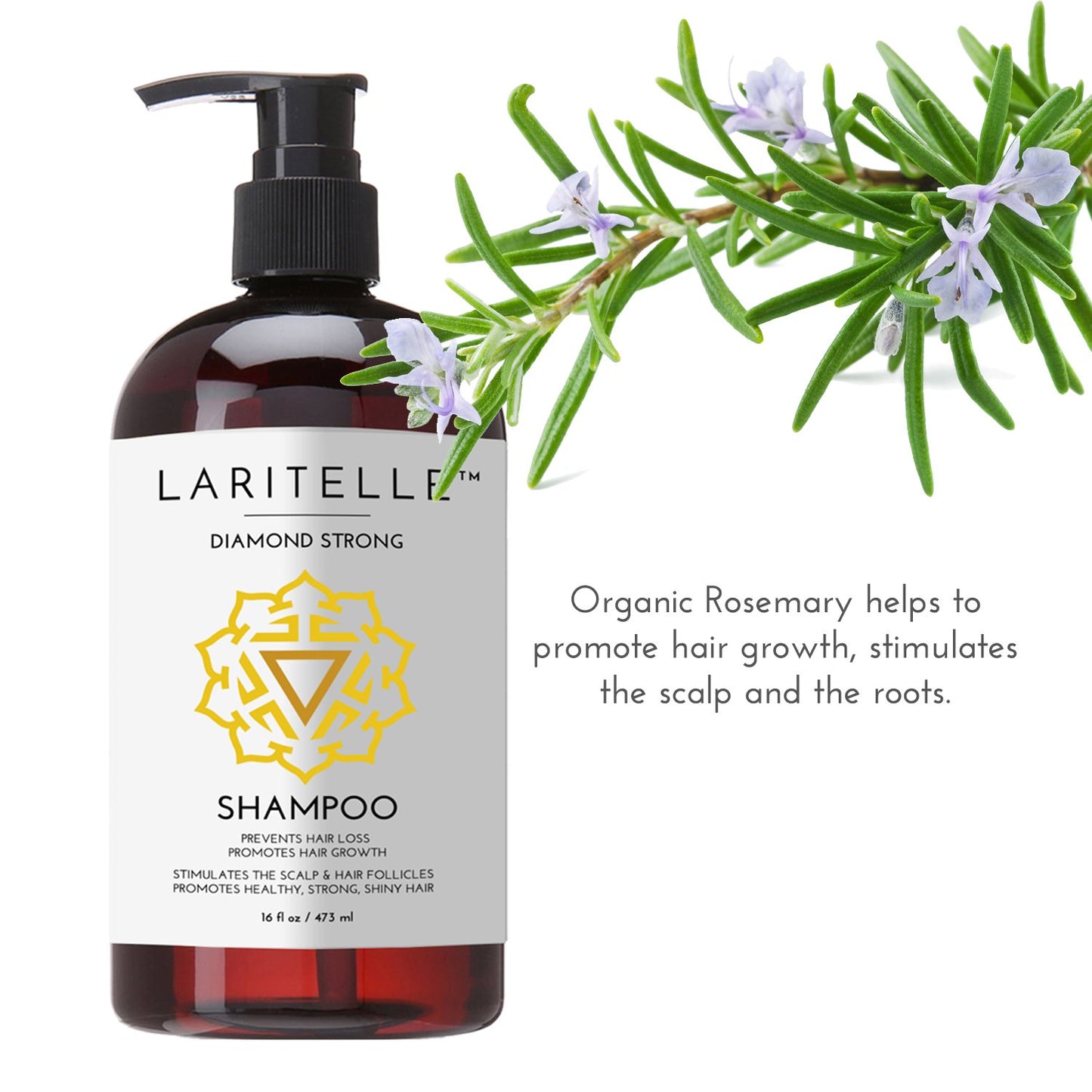 Laritelle Organic Anti-Thinning Shampoo Diamond Strong | RECOMMENDED BY DERMATOLOGISTS for Hair Loss Prevention | Strengthening, Follicle Stimulating | Argan, Rosemary, Lemongrass, Ginger & Cedarwood