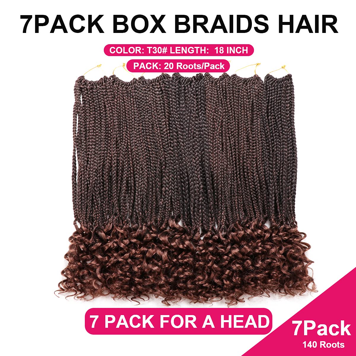 7 Packs Goddess Box Braids Crochet Hair 18 Inch Crochet Braids with Curly Ends Bohemian Crochet Hair Hair for Black Women (18 Inch 7 Packs, T30#)