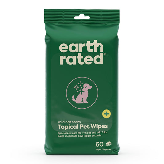 Earth Rated Itch Relief Topical Pet Wipes for Dogs & Cats, Aids in Hot Spots & Cat Acne Relief, Wild Oat Scent, 60 Count