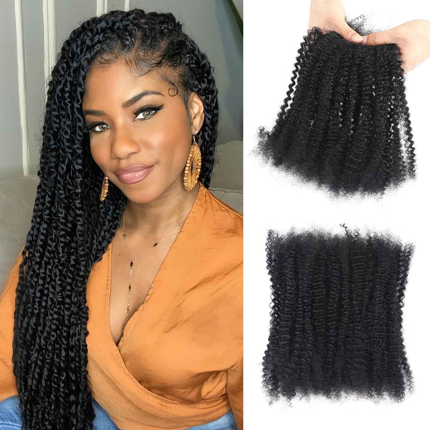 Afro Kinky Curly Human Hair Bulk for Permanent Micro Locs/Twists/Braids/Repair Locs Afro Kinky Curly Bulk Human Hair 12-Inch 50g/bundle Nature Black Color (1B, 12inch)
