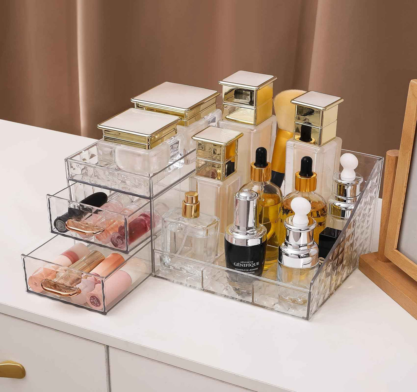 Clear Makeup Organizer for Vanity,Desk Makeup Caddy With Drawers for Cosmetics,Lipsticks Nail Care Skincare Jewelry Countertop Organizers,Cosmetic Display Cases for Bathroom, Dresser (Clear)