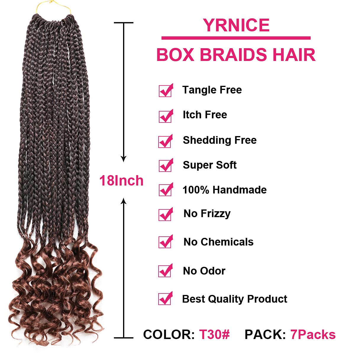 7 Packs Goddess Box Braids Crochet Hair 18 Inch Crochet Braids with Curly Ends Bohemian Crochet Hair Hair for Black Women (18 Inch 7 Packs, T30#)