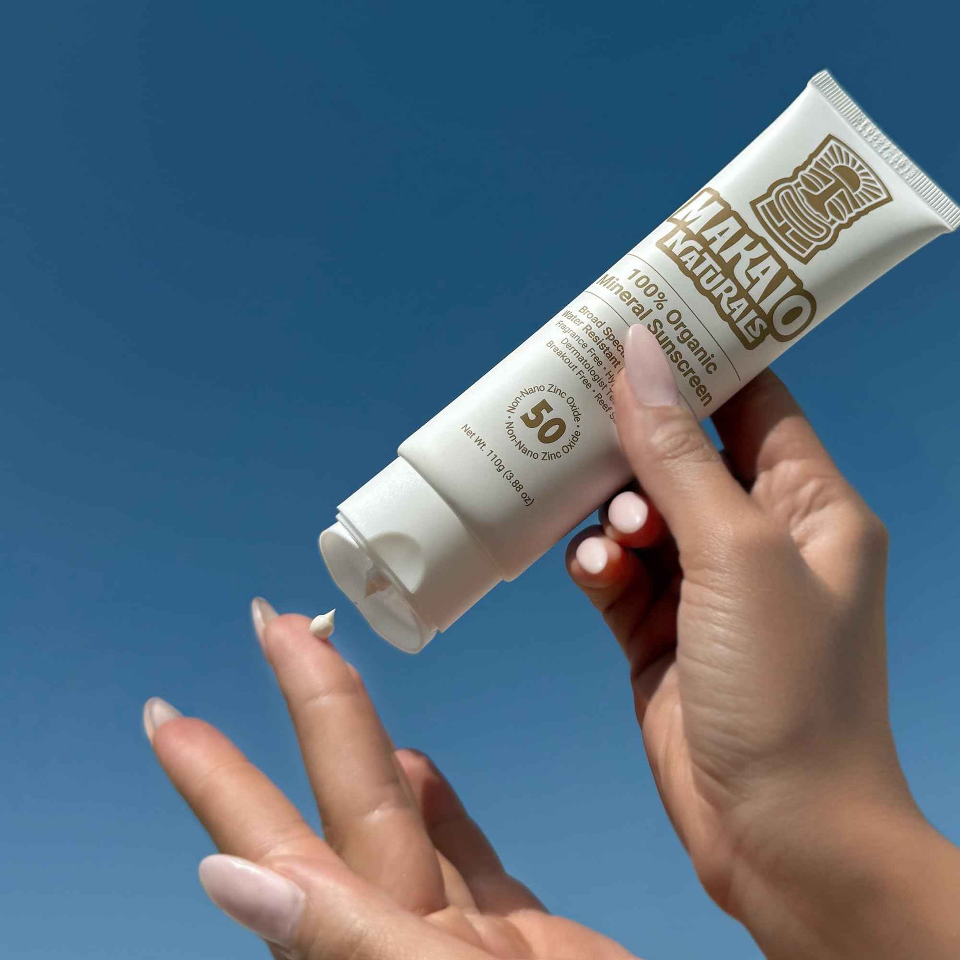 Makaio Naturals 100% Organic Mineral Sunscreen SPF 50 – Face & Body, Unscented, No White Cast, Non-Nano Zinc, Vegan, Hypoallergenic, Reef Safe, Dermatologist Tested, 3.88 fl oz