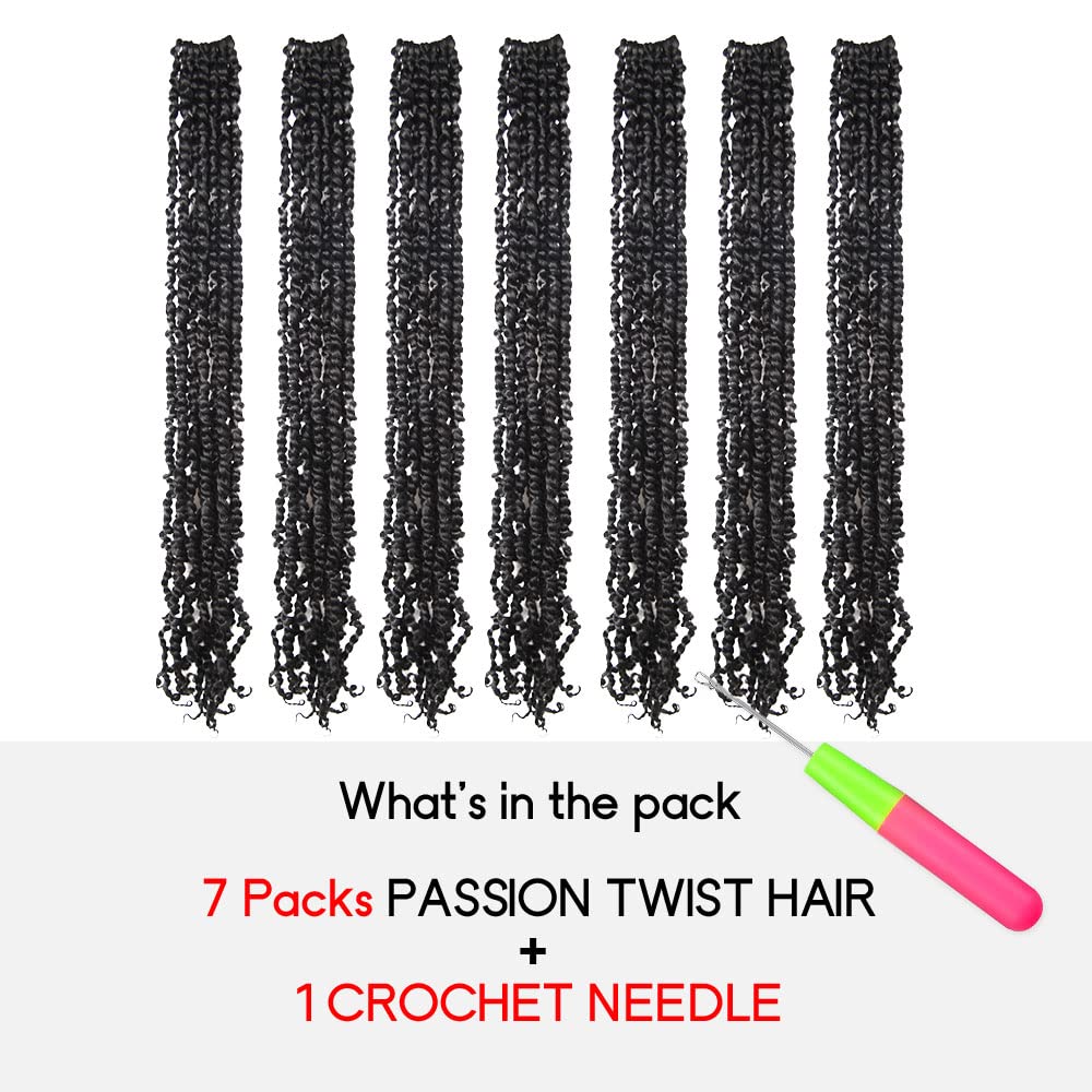 WUDAS Long Passion Twist Hair 22 Inch Pre-twisted Passion Twists Crochet Hair Off Black Pre-looped Synthetic Crochet Braids (7 Packs,2#)