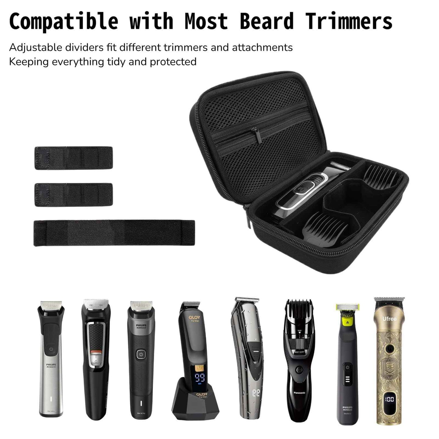ZyCooom Beard Trimmers Case, Hair Clipper Shaving Hard Travel Case Compatible with Norelco Multigroom Series 9000/7000/5000/3000, OLOV, Ufree, Oneblade, Electric Body Shaver and Accessories -Black