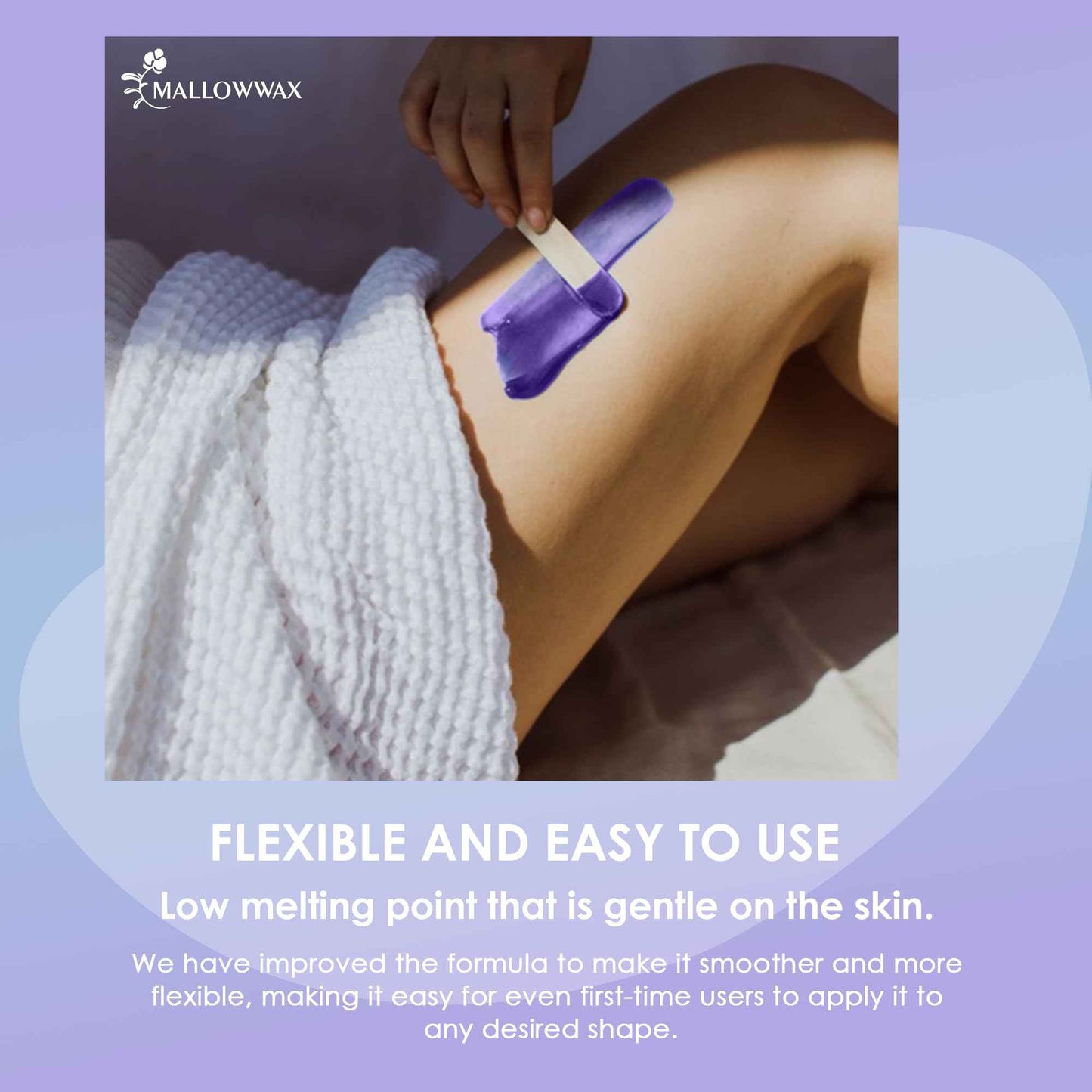 Mallowwax Hard Wax Beads, 2-Pack: 1lb Lavender for Coarse Hair Full Body, 1lb White for All Hair Types Face, Eyebrows, Brazilian Bikini, Legs, Underarms