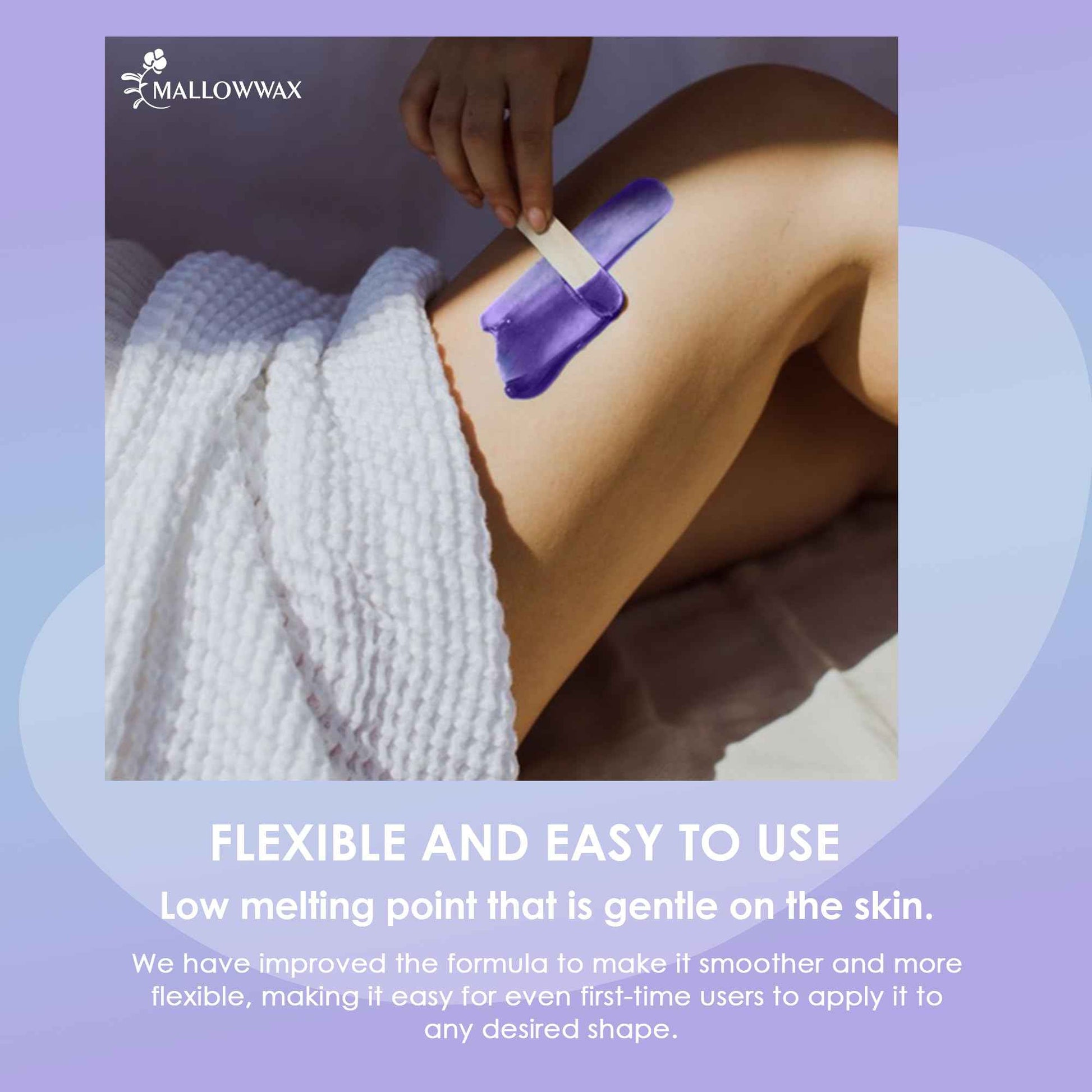 Mallowwax Hard Wax Beads, 2-Pack: 1lb Lavender for Coarse Hair Full Body, 1lb White for All Hair Types Face, Eyebrows, Brazilian Bikini, Legs, Underarms