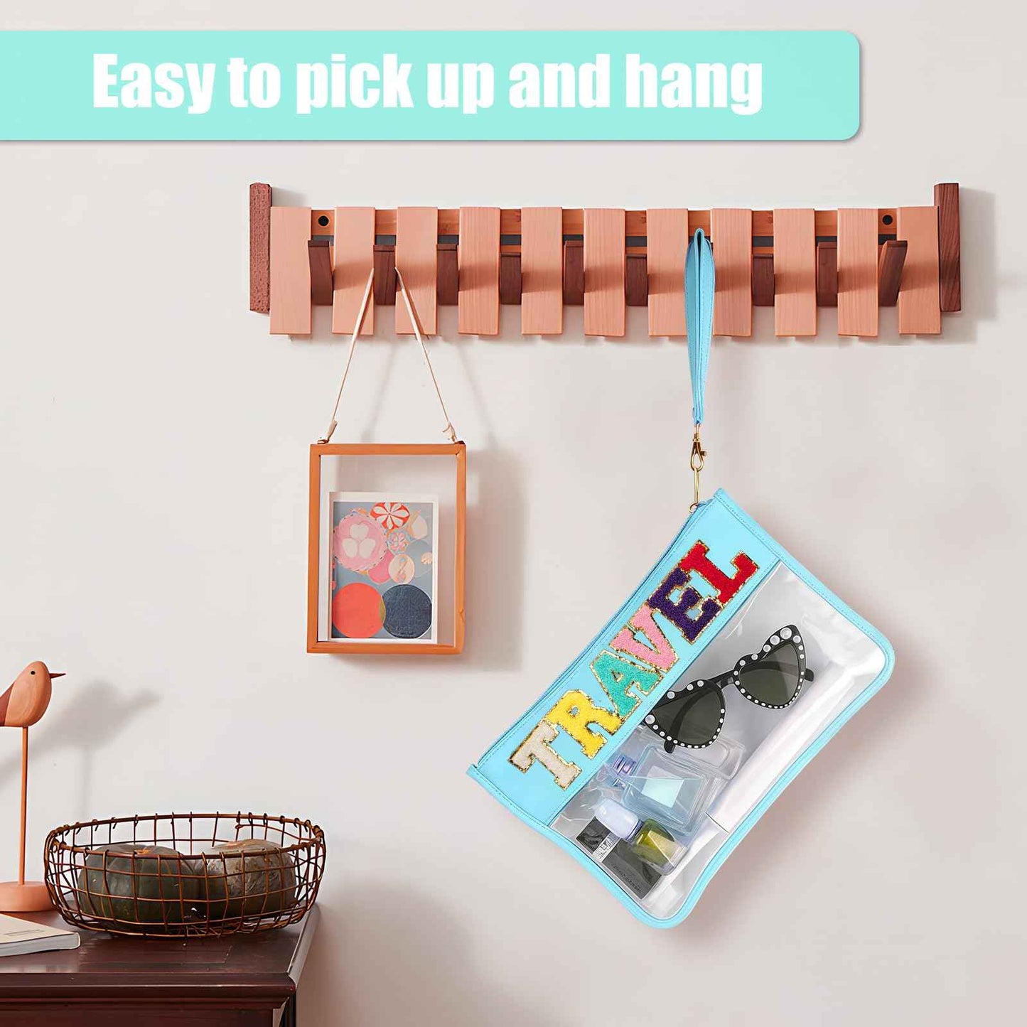 HANAMO Chenille Letter Clear Snack Bag for Tote Organizer, Chenille Letter Stuff Pouch Nylon Cosmetic Bag Zipper Pouches Clear Makeup Bags Travel Bags for Women Girls