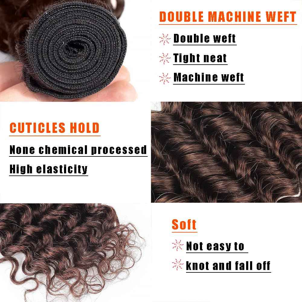 Deep Wave Human Hair Bundles 14 16 18 Inch #4 Chocolate Brown Bundles Human Hair 12A Unprocessed Native Virgin Hair 100/PC 3 Extensions Wet and Wavy Weave for Women