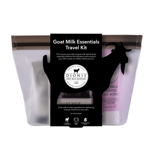 Dionis Goat Milk Skincare Lavender Blossom 6 Pc Self Care Essentials Travel Set - Bar Soap, Shave Butter, Hand Cream, Body Lotion & Whipped Sugar Body Scrub In Resealable Leak Resistant Carrying Case