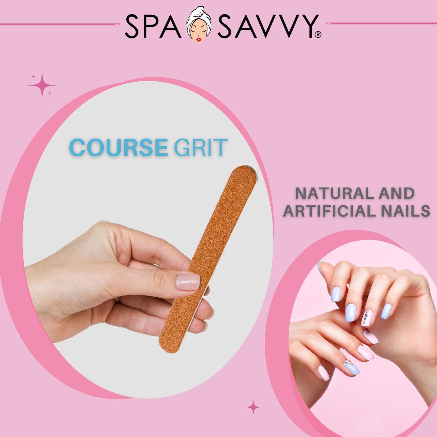 Spa Savvy Nail File Set, 100 Count, Double Sided 4.5 Inch Emery Board Nail Files for Natural Nails Care, Pedicure and Manicure Tools